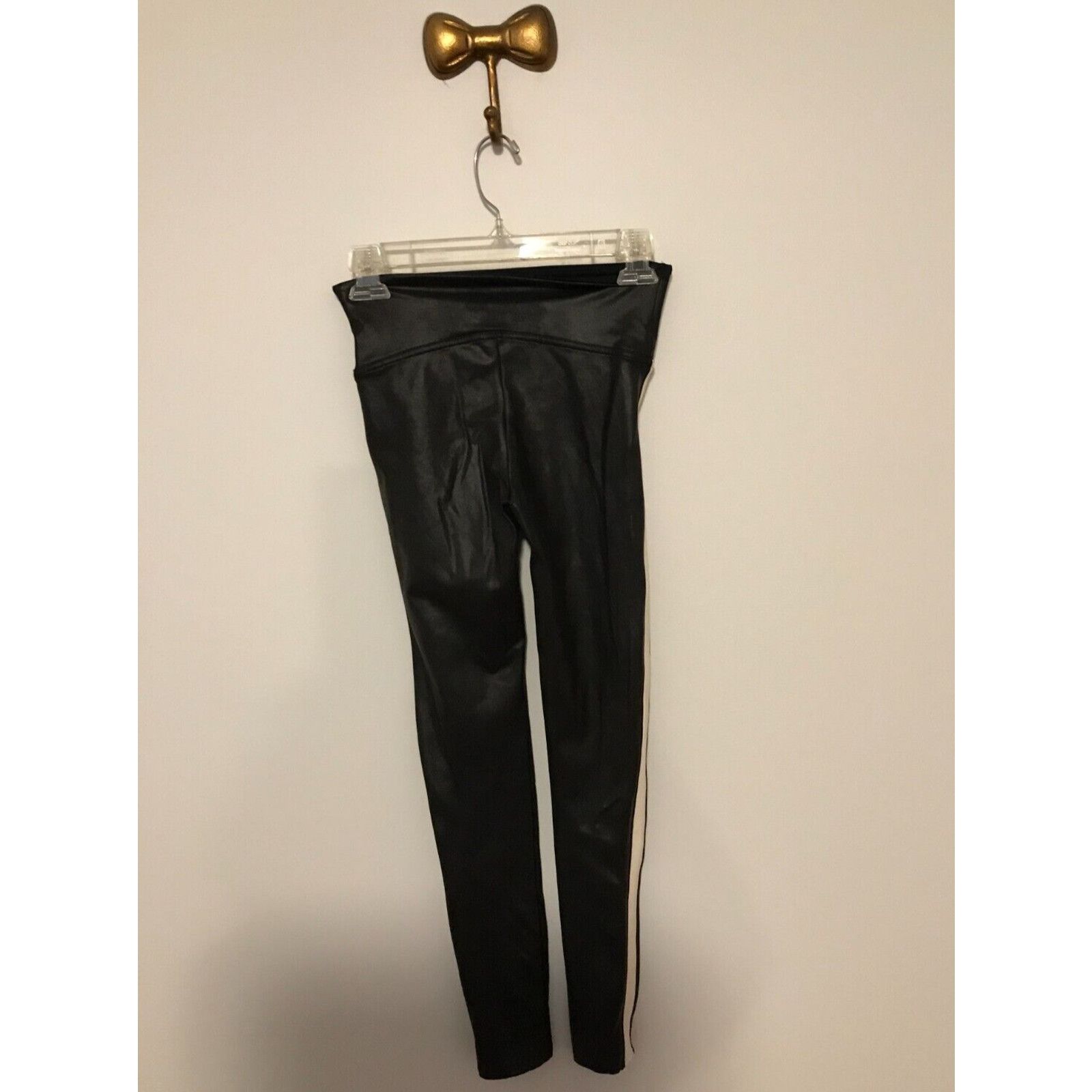 Spanx SPANX Women's Faux Leather Stripe Leggings Very Black/White Size 26" / US 2 / IT 38 - 2 Thumbnail