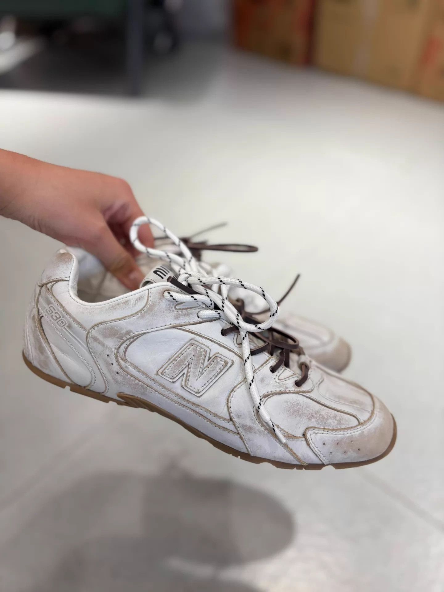 Miu Miu Miu x NB White Distressed Trainer 99 New 38.5 (39) Size US 8 / IT 38 - 2 Thumbnail
