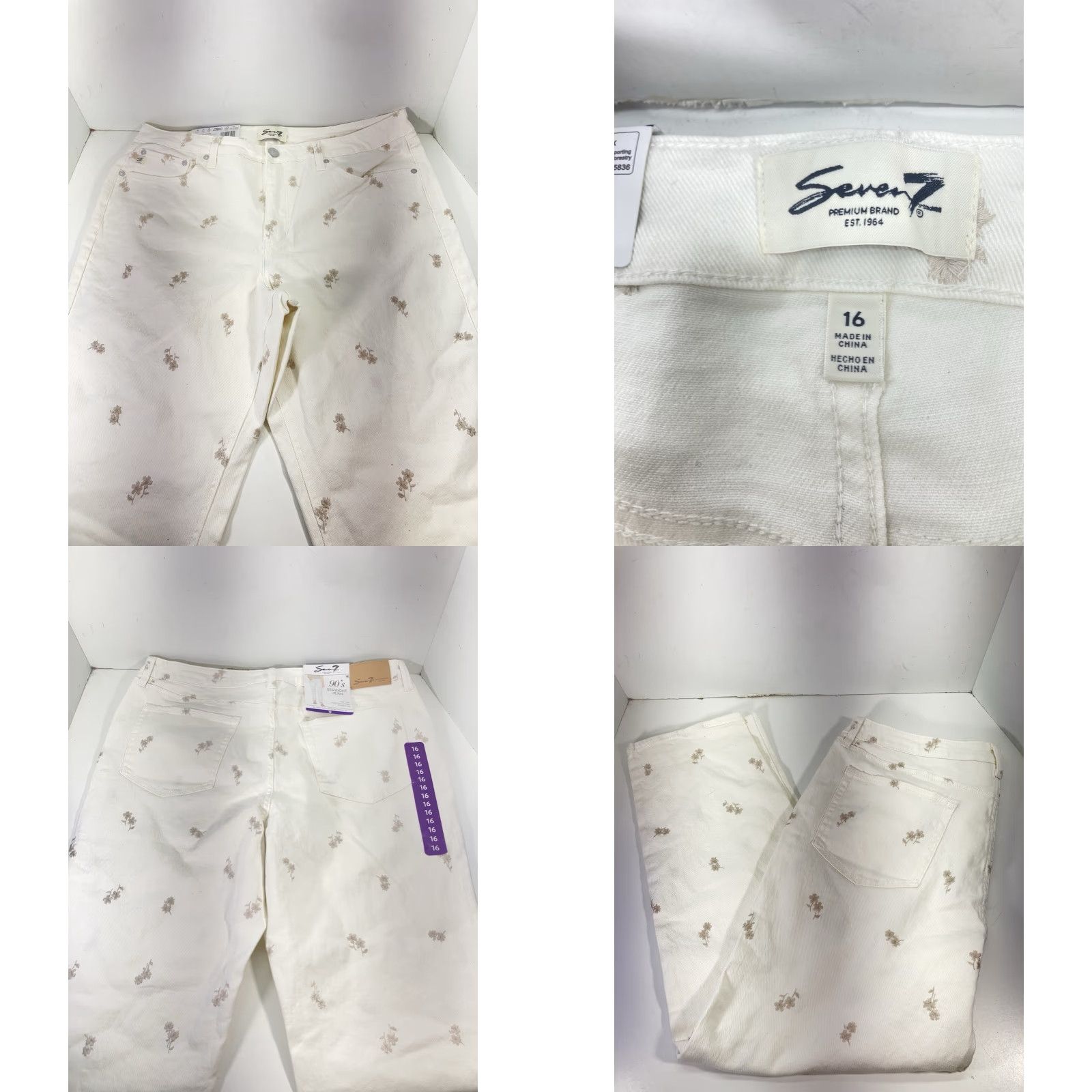Vintage VINTAGE Seven7 90s Straight Jeans Women Size 16 38X31 White Denim Floral Stretch NWT Size 38" / US 16 / IT 52 - 8 Thumbnail