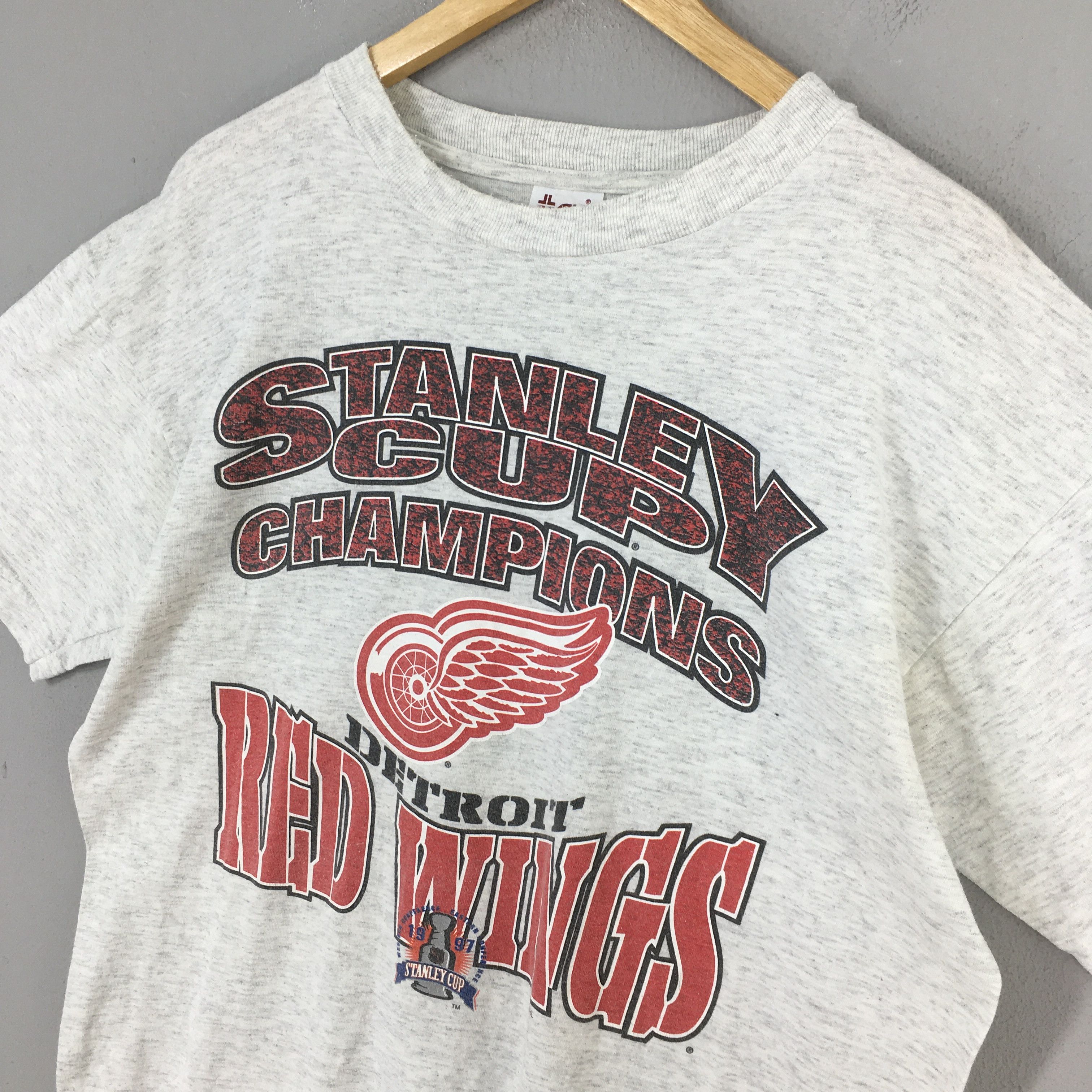NHL × Vintage Vintage 90s Detroit Red Wings NHL Gray T shirt Large Size US L / EU 52-54 / 3 - 3 Thumbnail