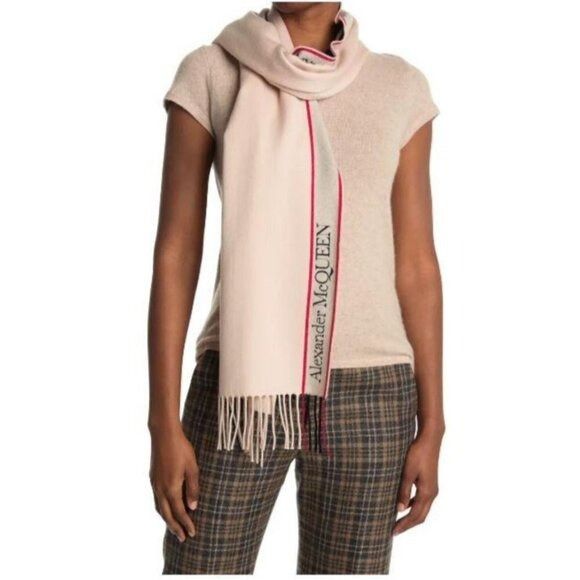 Alexander McQueen Alexander McQueen Womens Logo Pink Wool Cashmere Fringe Trim Size ONE SIZE - 1 Thumbnail