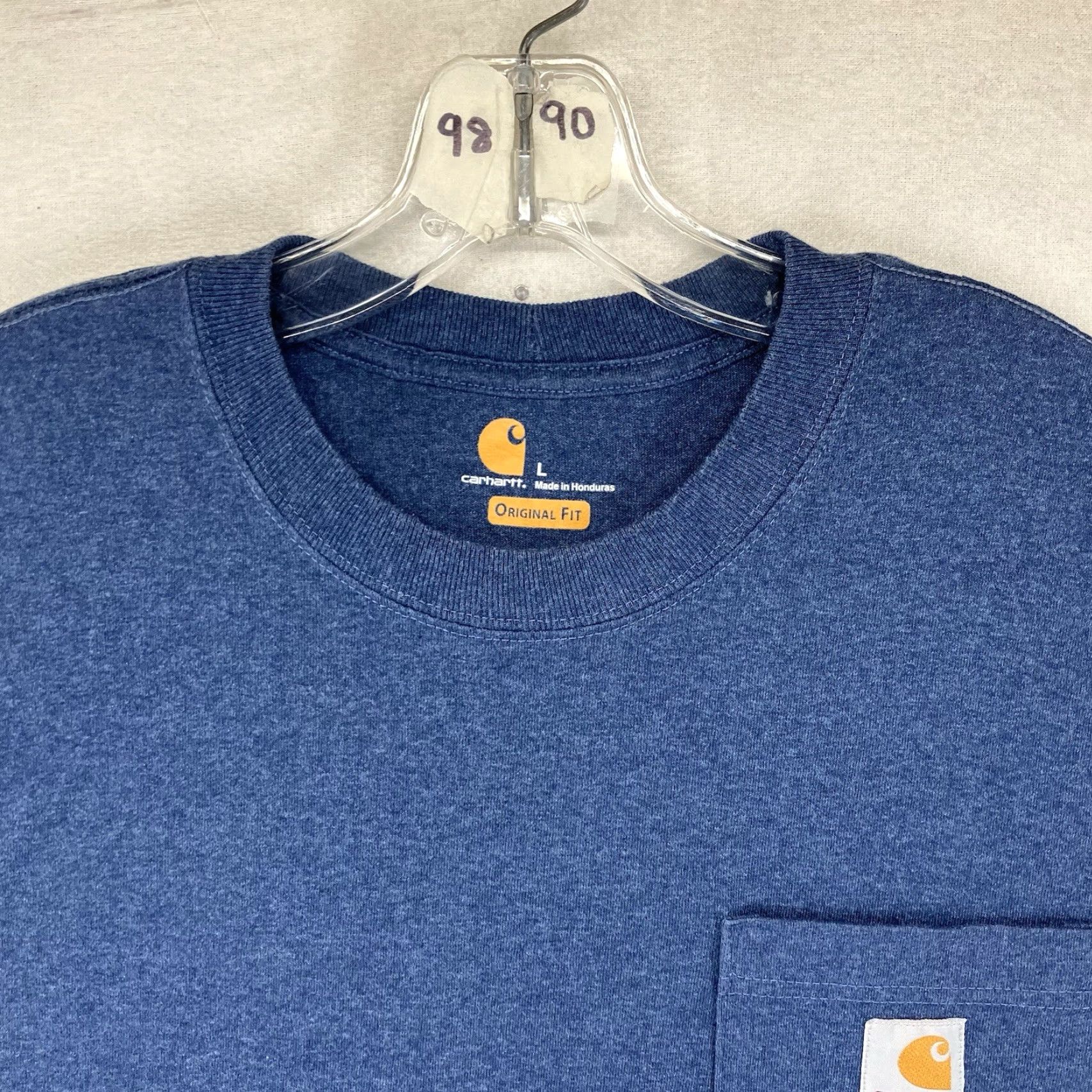 Carhartt Mens Carhartt Pocket T Shirt Large Heather Blue Crew Neck Original Fit Size US L / EU 52-54 / 3 - 5 Thumbnail