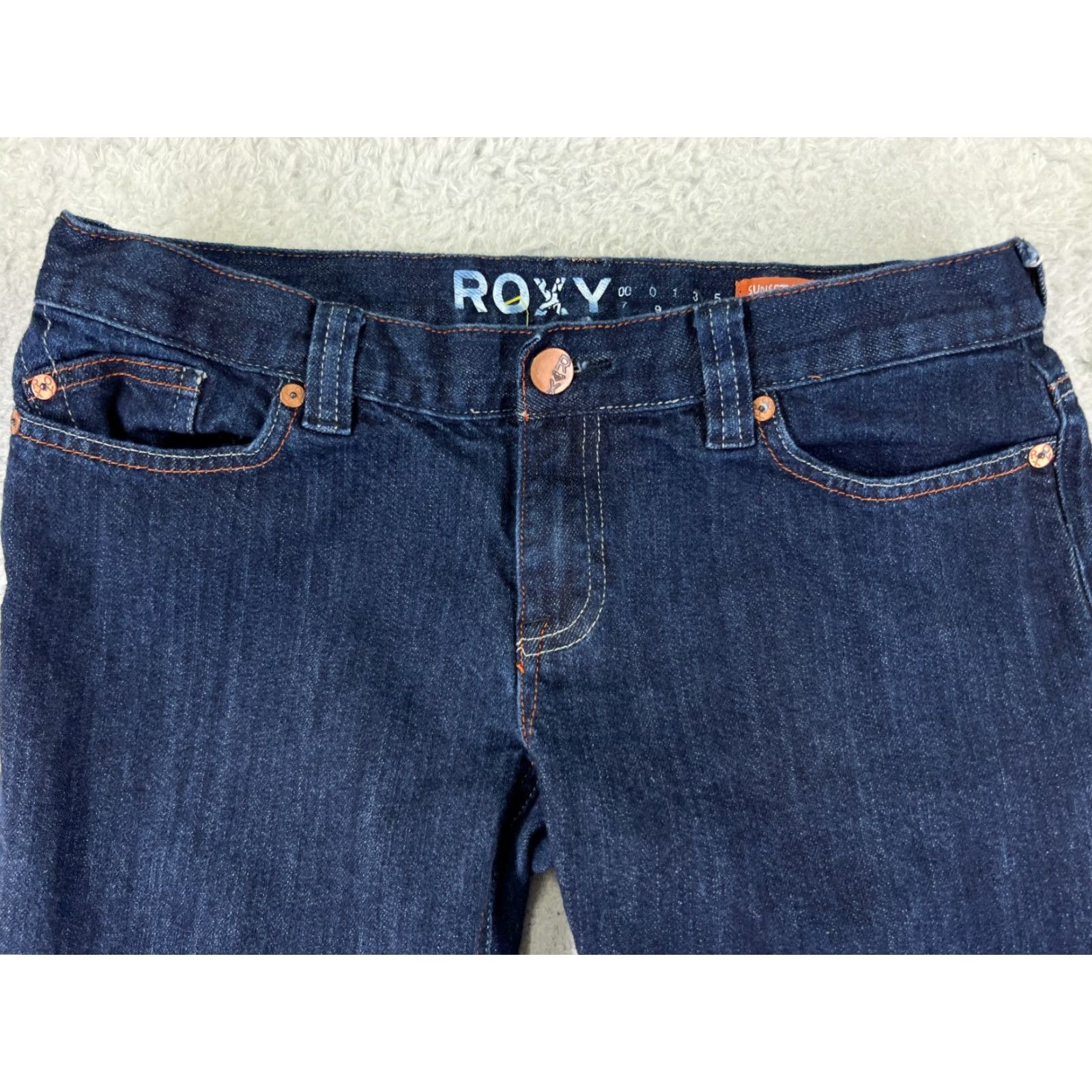 Vintage Roxy Jeans Womens 13 Denim Blue 31x31 Flared Stretch Dark Cotton Beach 5-Pocket Logo Regular Size 34" / US 12 / IT 48 - 4 Thumbnail