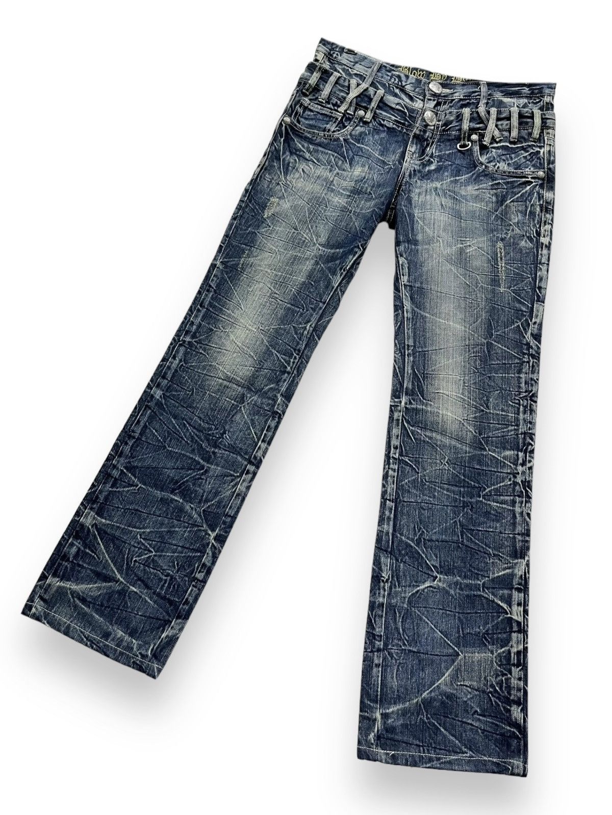 Japan Blue 🔥FYE💥BLOW BY BLUE Double Waist Acid Wash Punk Skulls Jeans Size US 31 - 6 Thumbnail
