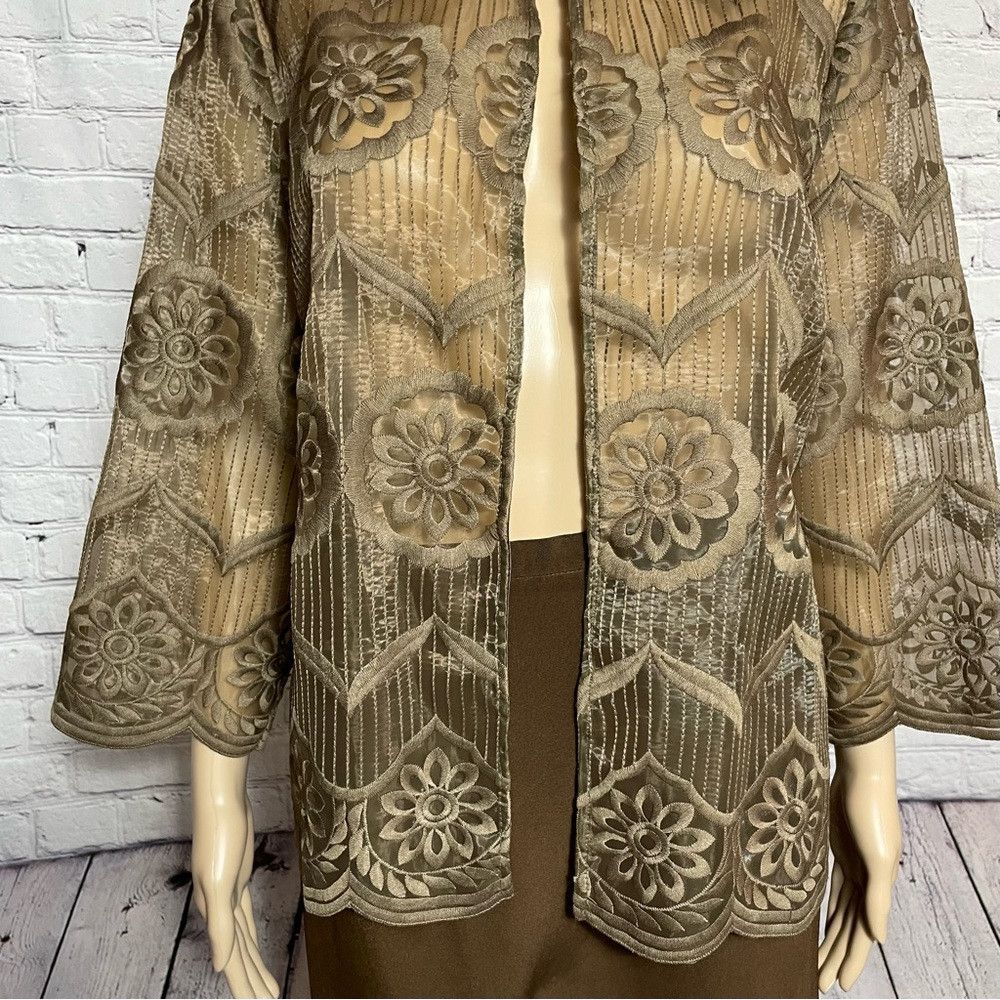 Chicos New Chico's Brown Lace Open Front Jacket Bolero Size 2 US L Size L / US 10 / IT 46 - 9 Thumbnail