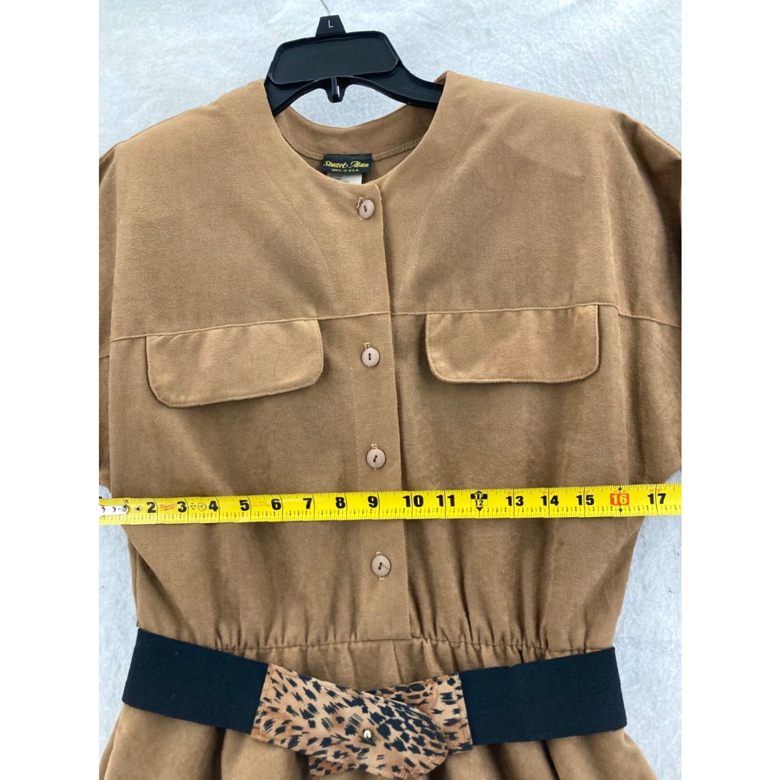 Vintage VTG Stuart Alen Dress Womens 12 Brown Polyester 1/4 Sleeve Belted Mid Length A-Line 3/4 Sleeve Crew Neck Vintage Womens Size XL / US 12-14 / IT 48-50 - 6 Thumbnail