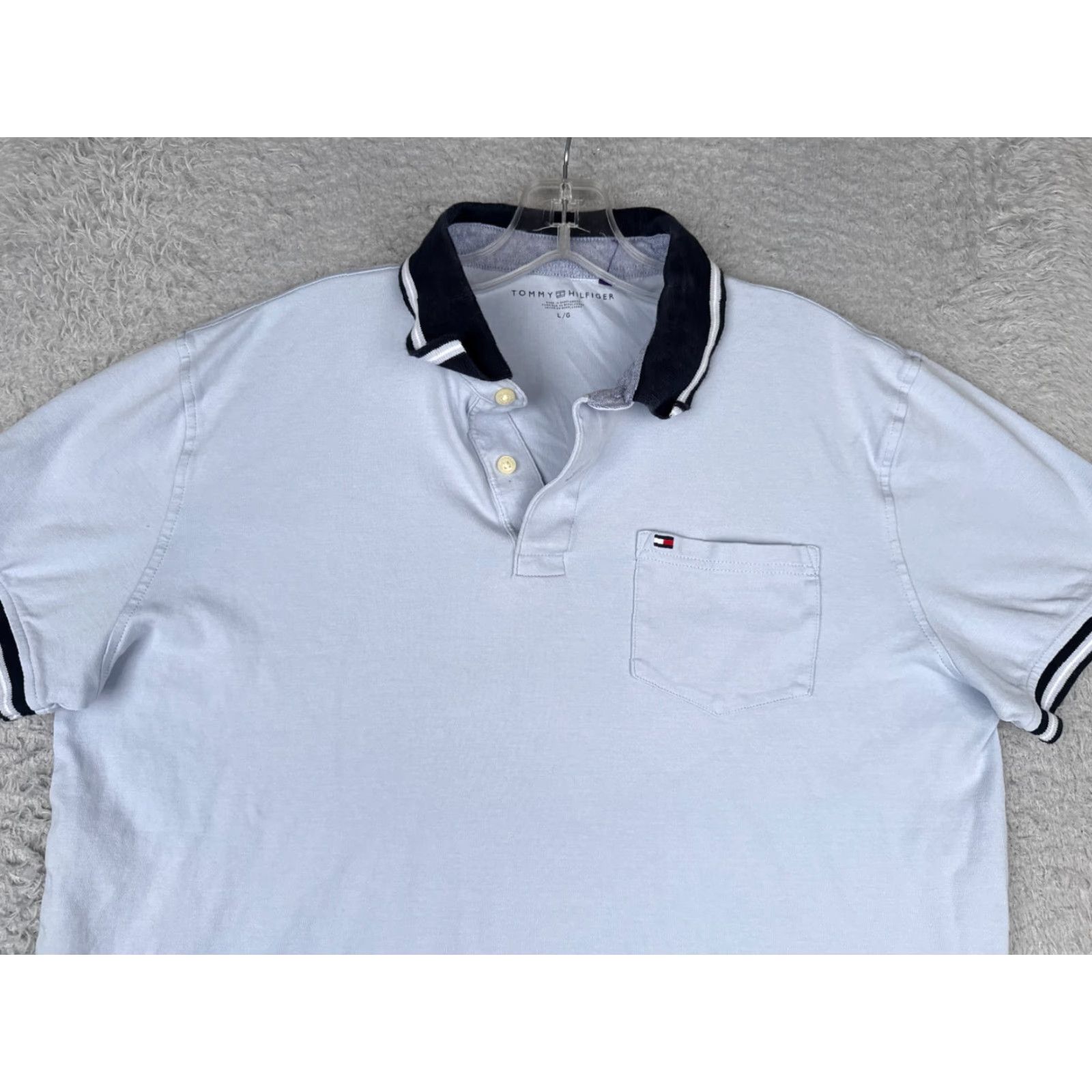 Tommy Hilfiger Tommy Hilfiger Polo Shirt Men Large Blue 100% Cotton Short Sleeve Golf Pocket Shirt Slim Fit Size US L / EU 52-54 / 3 - 4 Thumbnail