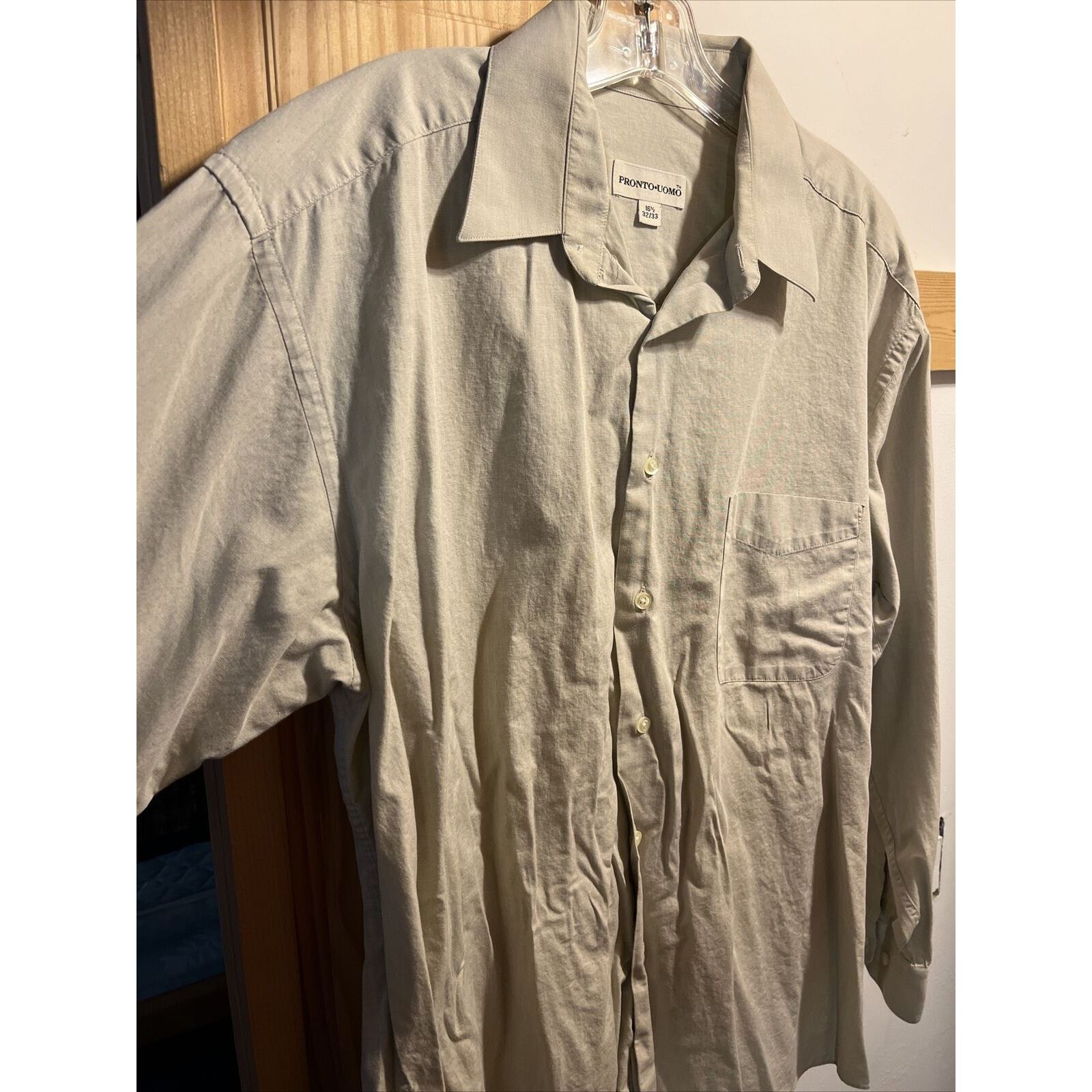 Pronto Uomo Pronto-Uomo Men’s 16.5 32/33 Beige LS Cotton Shirt EUC Size US XL / EU 56 / 4 - 4 Thumbnail