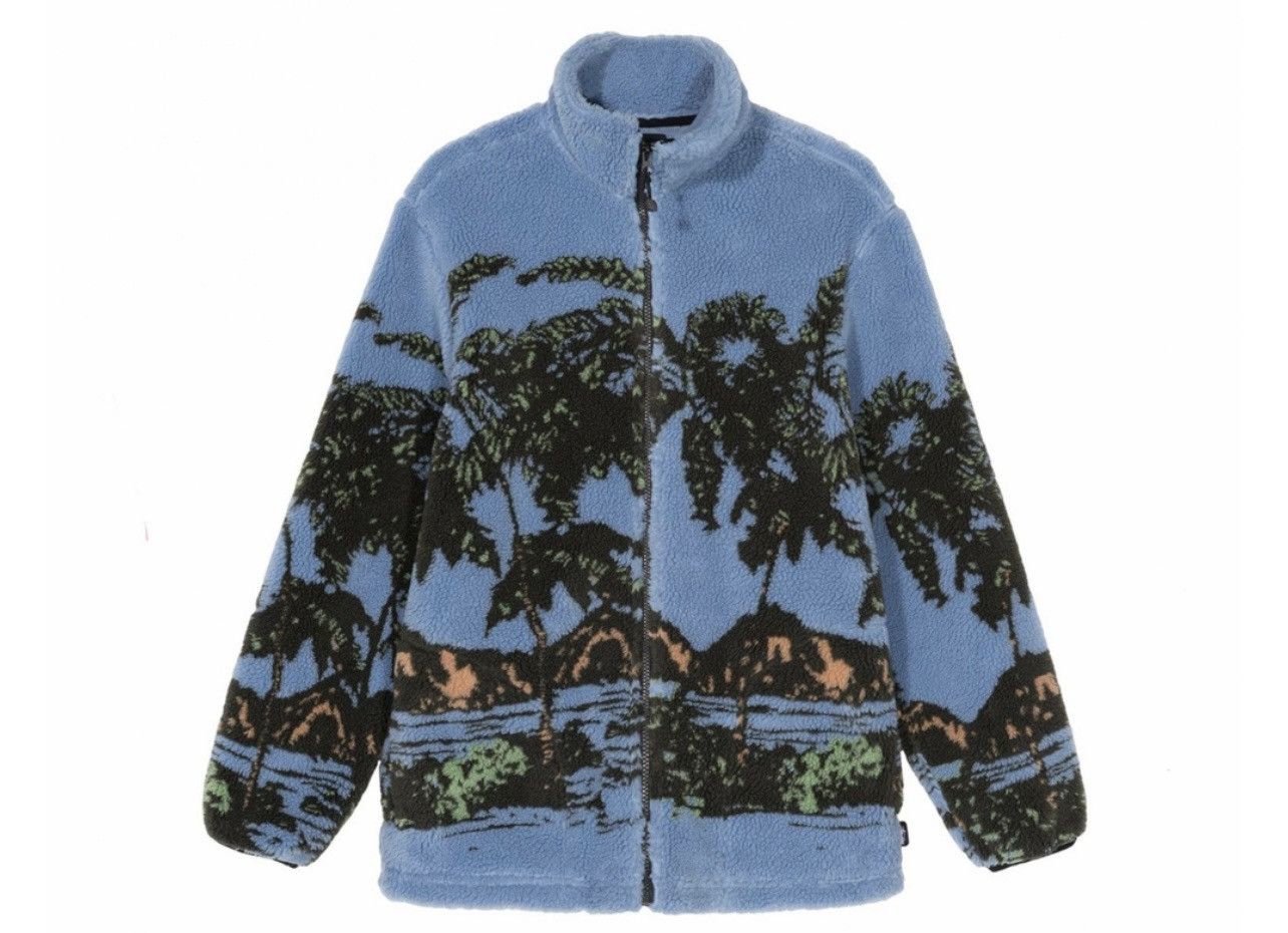 image of Stussy Hawaiian Jacquard Full Zip Fleece Blue Size Xl, Men's