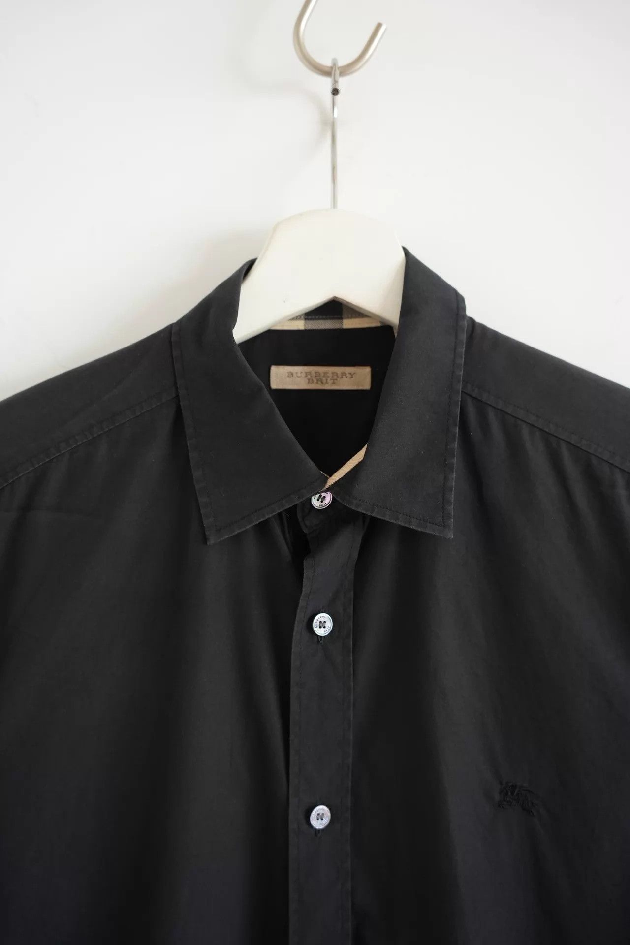 Burberry Burberry Check Paneled Black Cotton Logo Shirt M Size US M / EU 48-50 / 2 - 3 Thumbnail