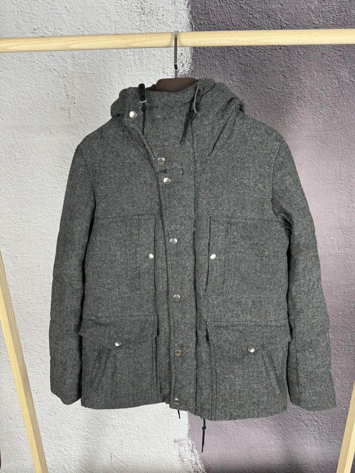 Japanese Brand Stooge & Co grey wool herringbone down puffer jacket Size US M / EU 48-50 / 2 - 1 Thumbnail