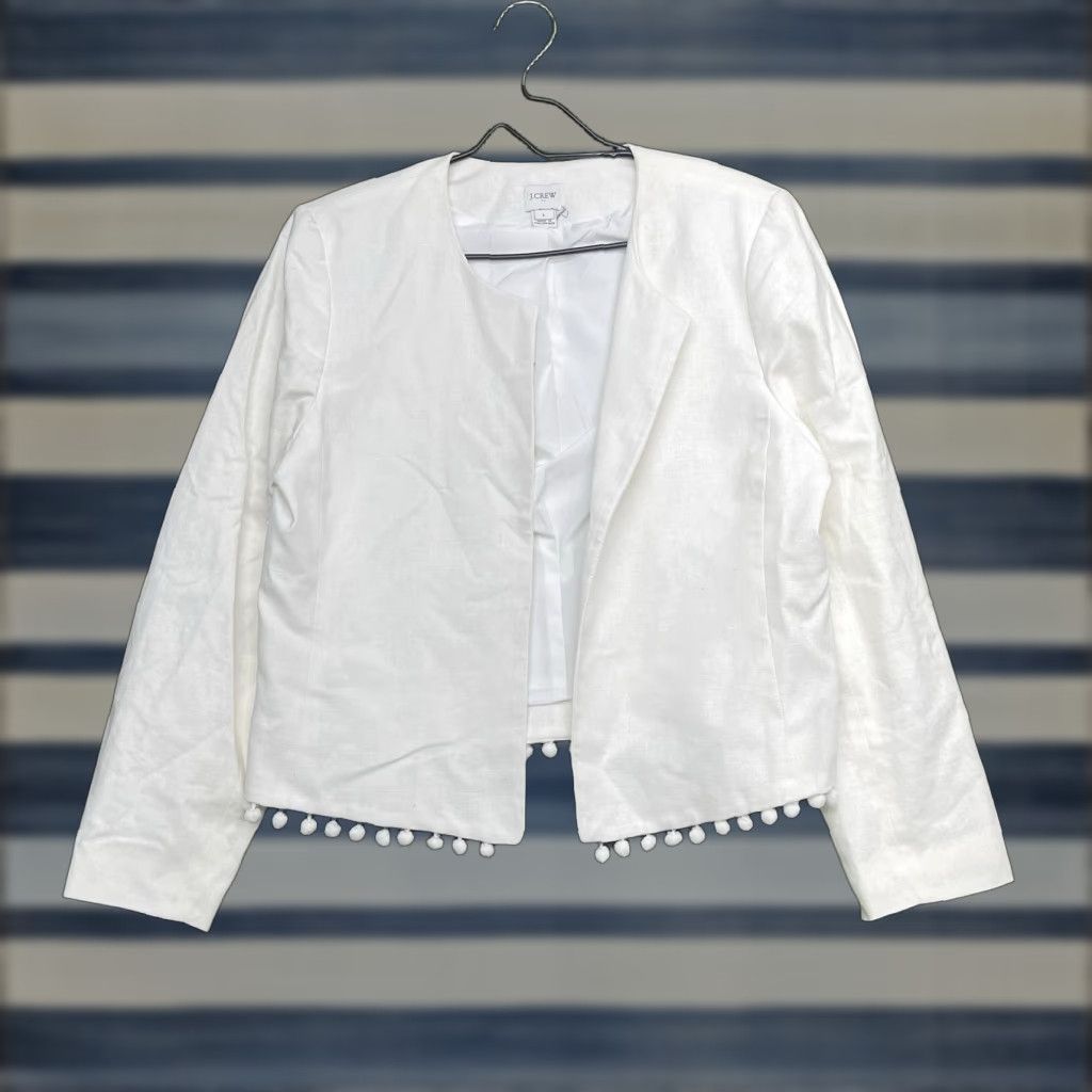 J.Crew J.CREW Blazer Linen White 1 Button Adult Large Ladies Beach Casual Formal 90s Vintage No (adapted to rules) Size L / US 10 / IT 46 - 1 Thumbnail