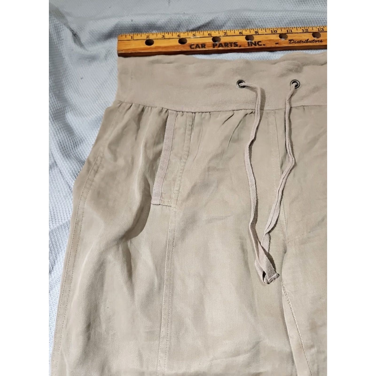 Soft Surroundings Soft Surroundings Pants Womens Size 5 Beige Pull On Wide Leg Flare Drawstring Knit Relaxed Inseam 30 in Beiges Womens Pants Size 27" / US 4 / IT 40 - 3 Thumbnail