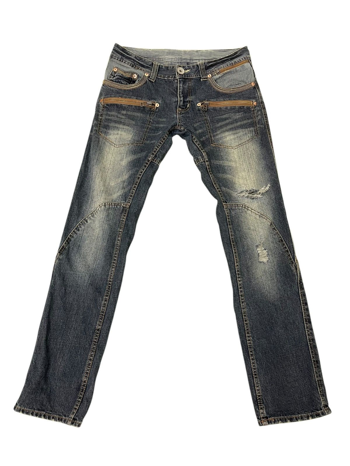 Japanese Brand Slim Jeans Made in Heaven Faded Distress 7🟦 Size US 33 - 1 Thumbnail