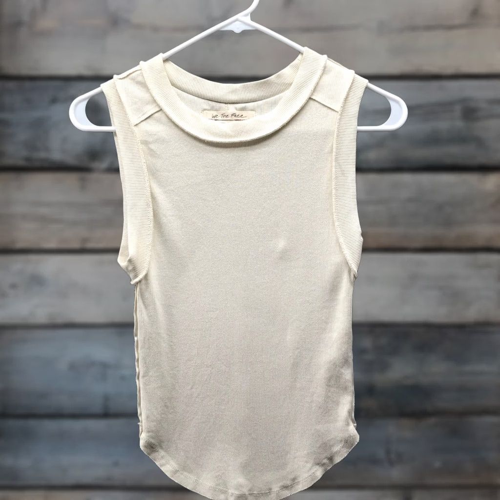 Vintage We The Free Muscle Tank Womens XS Ivory Ribbed Round Hem Crewneck Sleeveless Knit Cotton Blend Basic Bohemian All Seasons Slim Casual Ventage? Size XS / US 0-2 / IT 36-38 - 1 Thumbnail