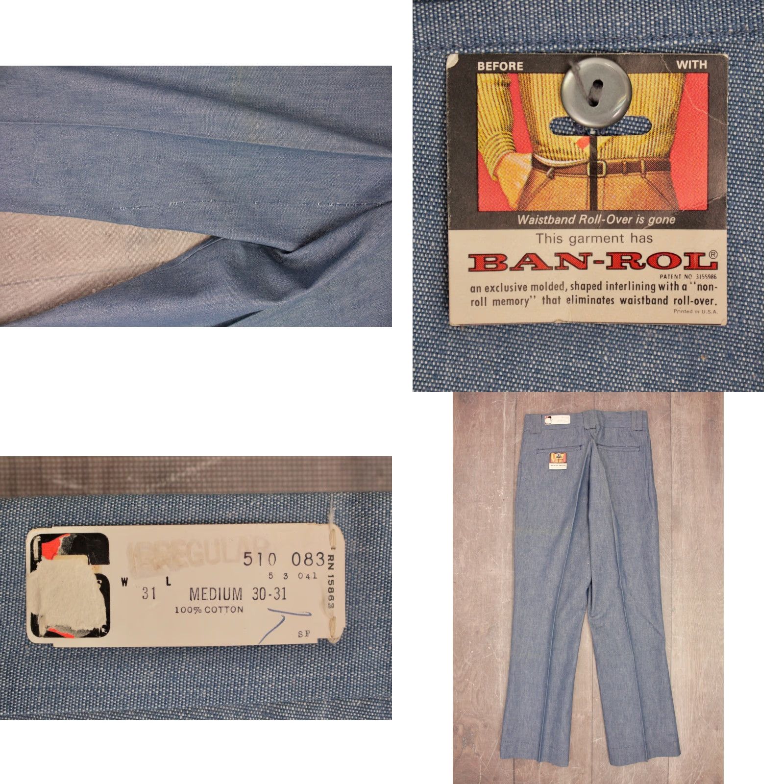 Vintage Stephens 60s 70s NOS Vintage Blue Flared Pants 31x31 Mens Trousers 1960s 1970s 60s 70s Pants Mens Blue Stephens Flared NOS Vintage Size US 31 - 8 Thumbnail