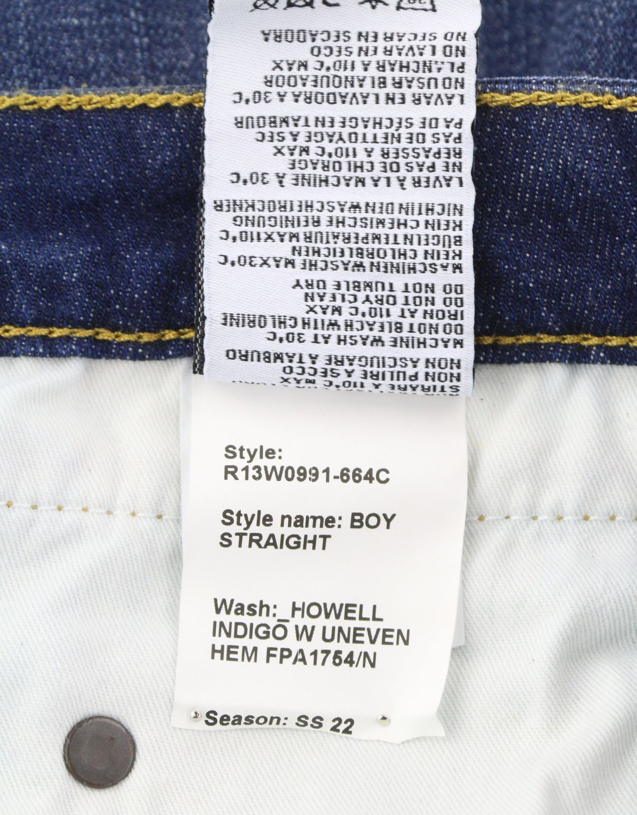 R13 BOY STRAIGHT 27 Howell Indigo Uneven Hem Jeans 85792 Size 27" / US 4 / IT 40 - 8 Thumbnail