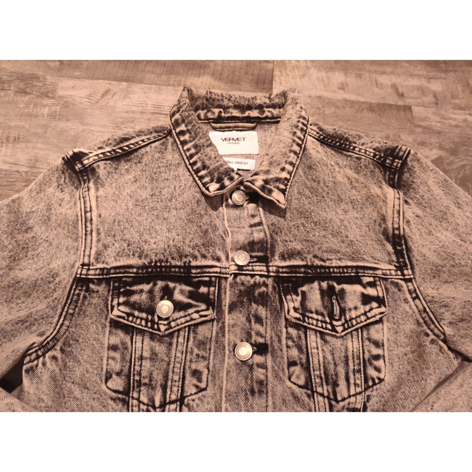 Denime Vervet Women's Cropped Denim Jacket Size S Gray 90s Distressed Casual Spring Fall Summer Size 28" / US 6 / IT 42 - 5 Thumbnail