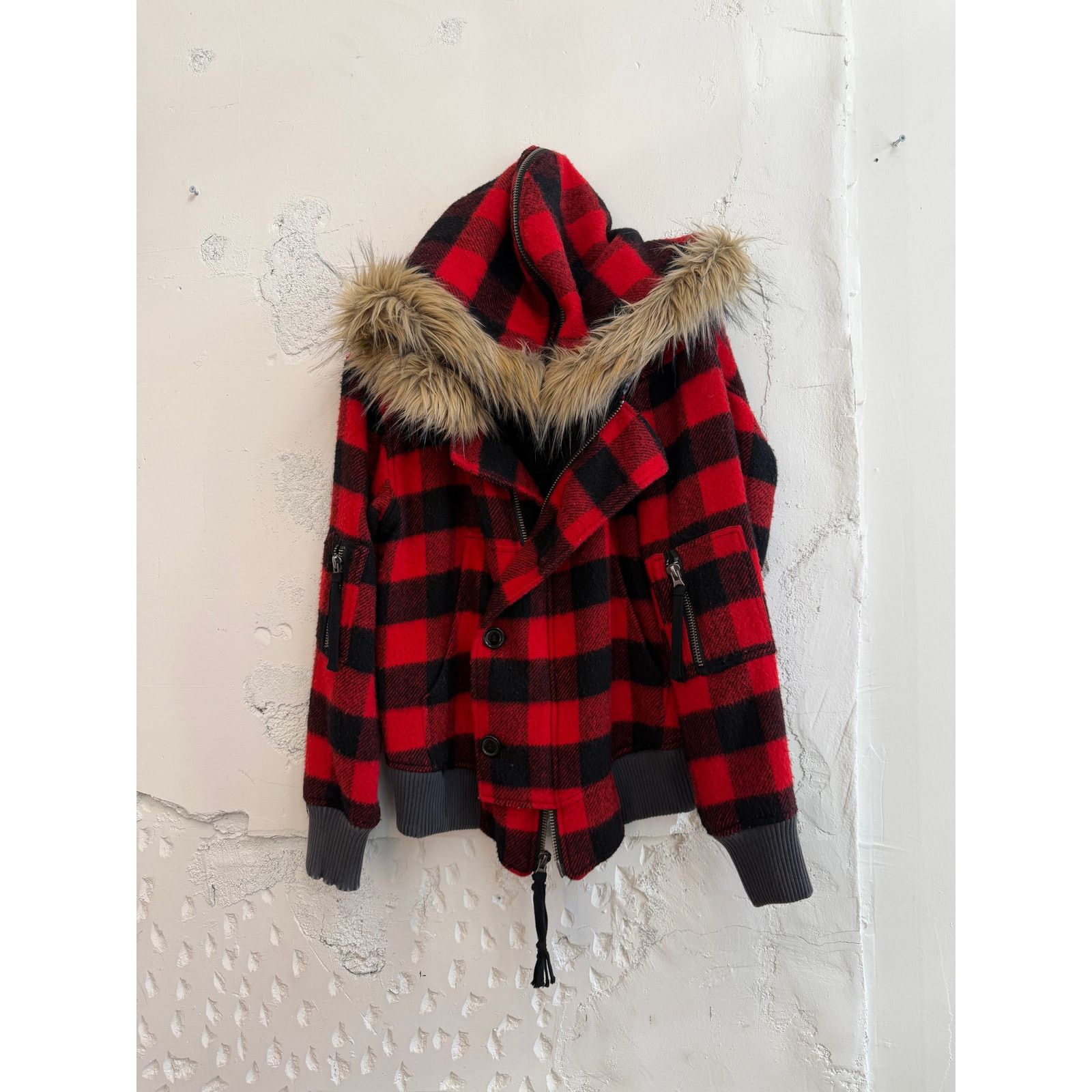 Greg Lauren Greg Lauren Sample Buffalo Plaid Fur Hooded Jacket Size US L / EU 52-54 / 3 - 1 Thumbnail