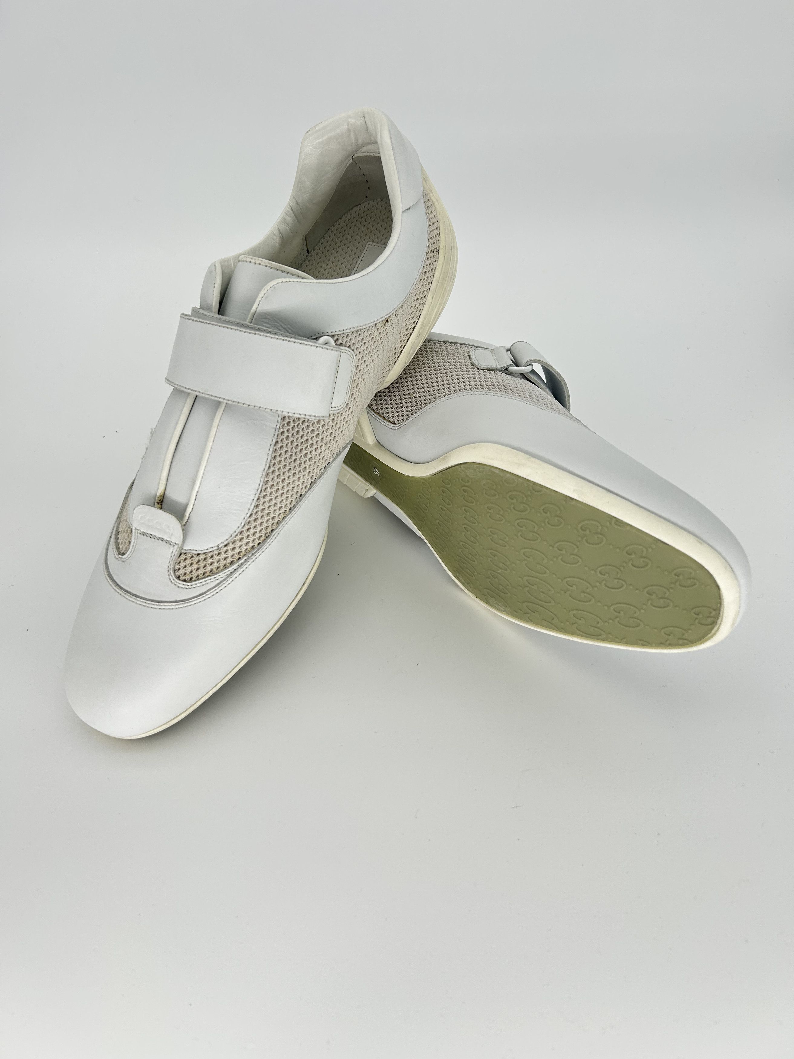 Gucci GUCCI White Leather & Fabric Velcro Strap 'Driver' Sneaker Size US 12 / EU 45 - 4 Thumbnail