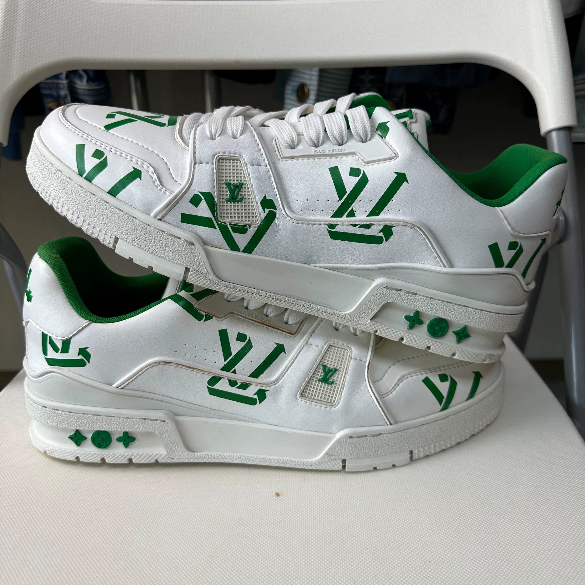 Louis Vuitton LOUIS VUITTON Trainer Low Top Men's White-Green 42.5 Size US 9.5 / EU 42-43 - 7 Thumbnail