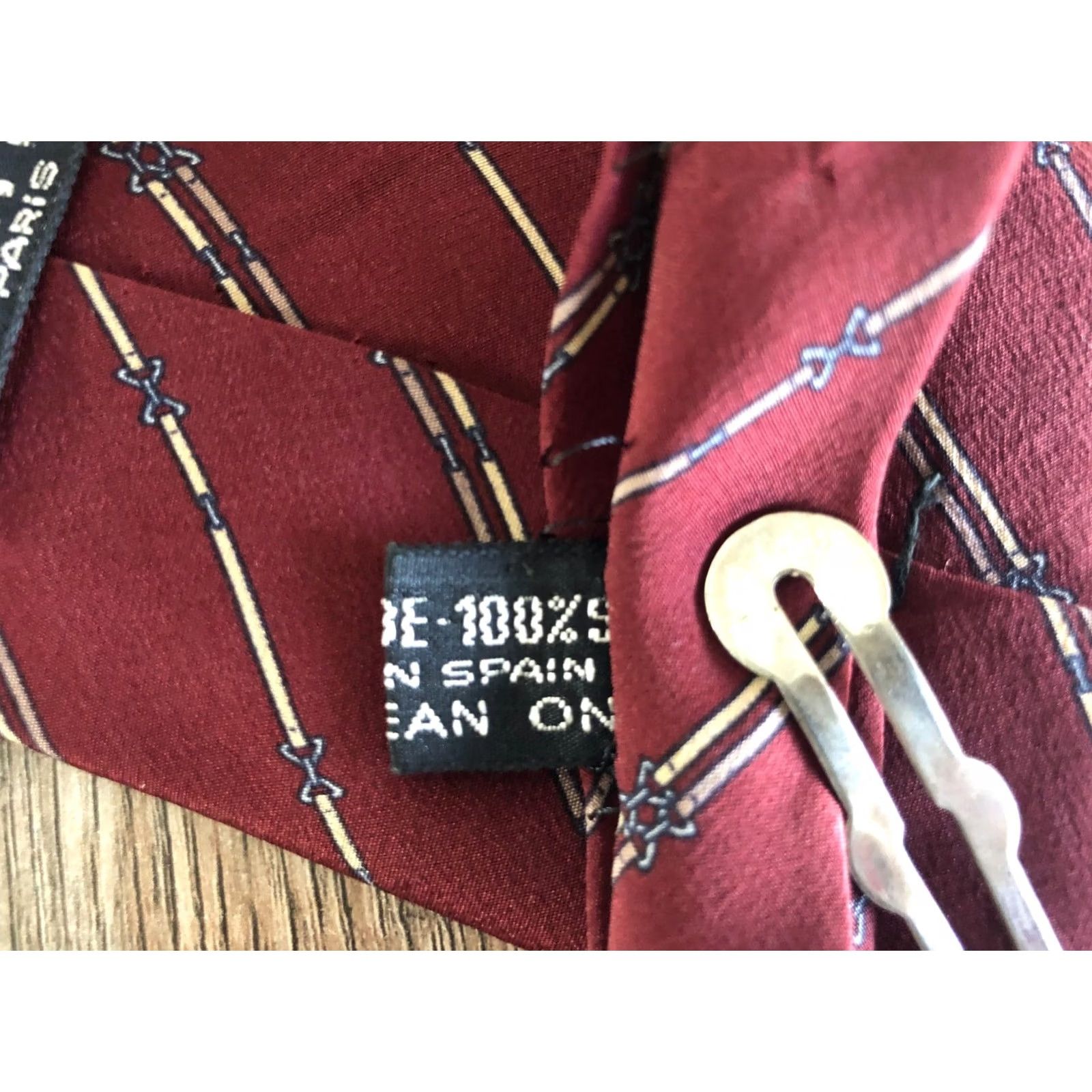 Celine CÉLINE Paris Silk Men Tie Striped Hand Made Burgundy 100% Silk Classic Neckwear Size ONE SIZE - 8 Thumbnail