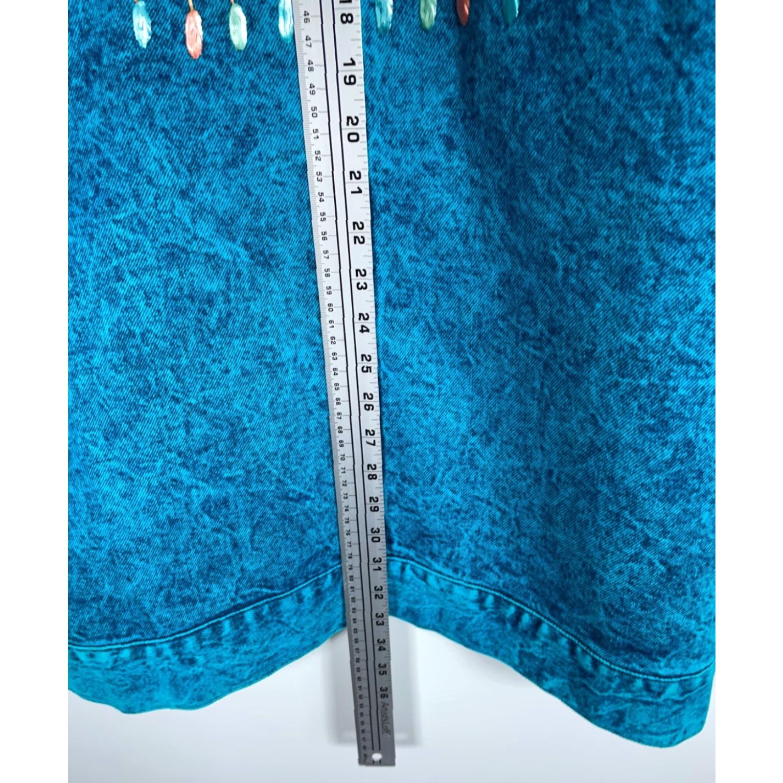 Vintage Sundance Jacket Woman Large Open Front Denim Acid Wash Teal Tribal Geometric 90s Vintage KimonoStyle Oversized Pockets Size L / US 10 / IT 46 - 6 Thumbnail