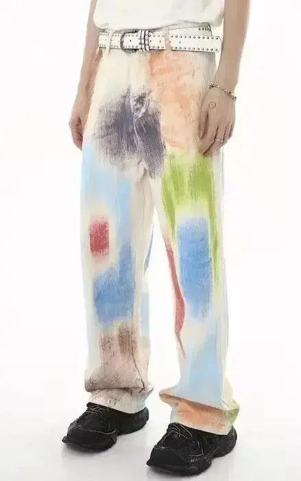 Japanese Brand VIBE Baggy Paint Splatter Tie Dye White Denim Jeans Size US 32 / EU 48 - 4 Thumbnail