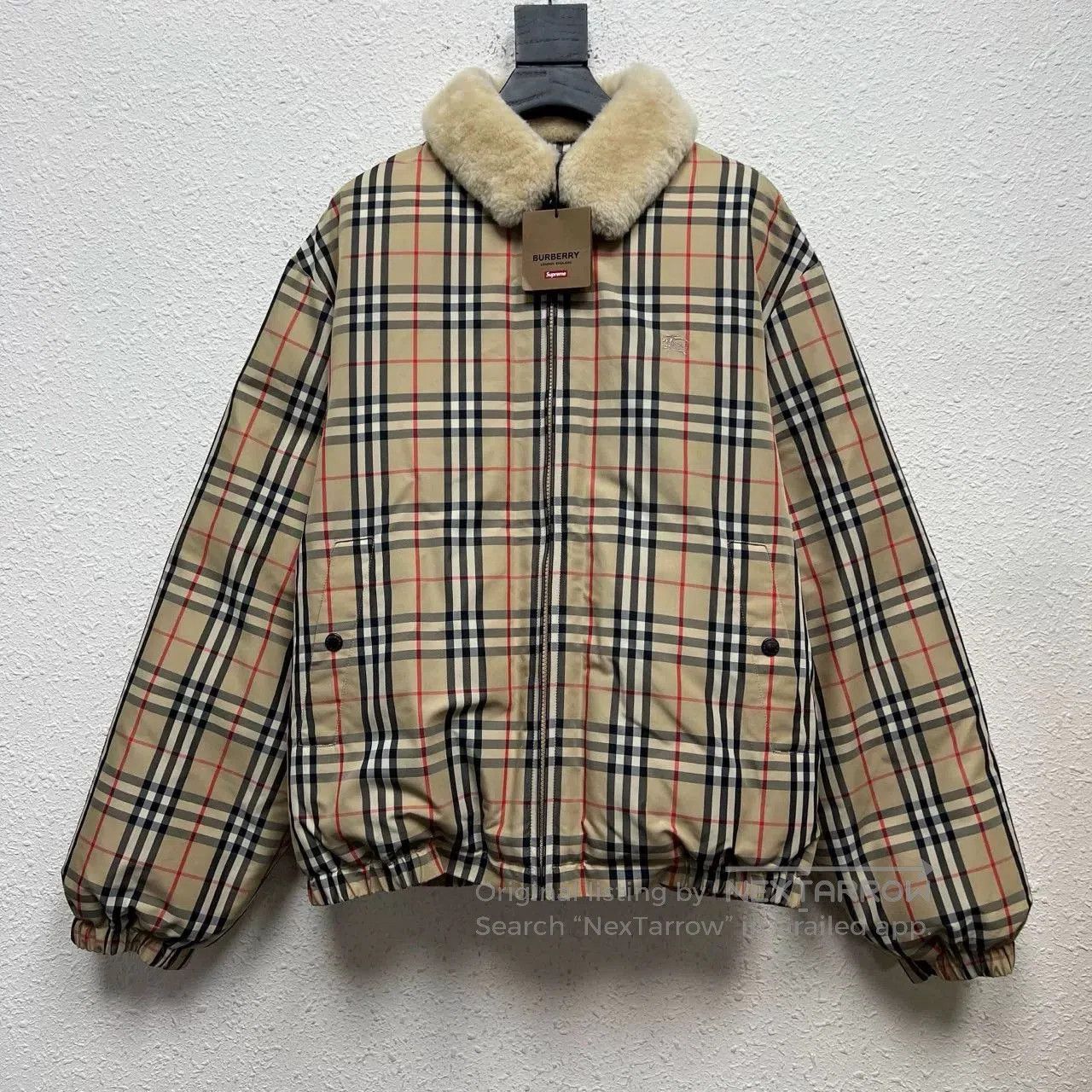 supreme x burberry embroidered puffer jacket.