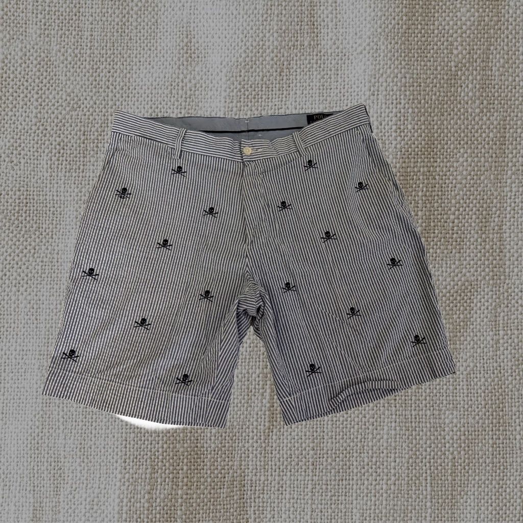 Ralph Lauren Shorts Mens 36 Seersucker Skull & Crossbones Euc in Blue, Men's