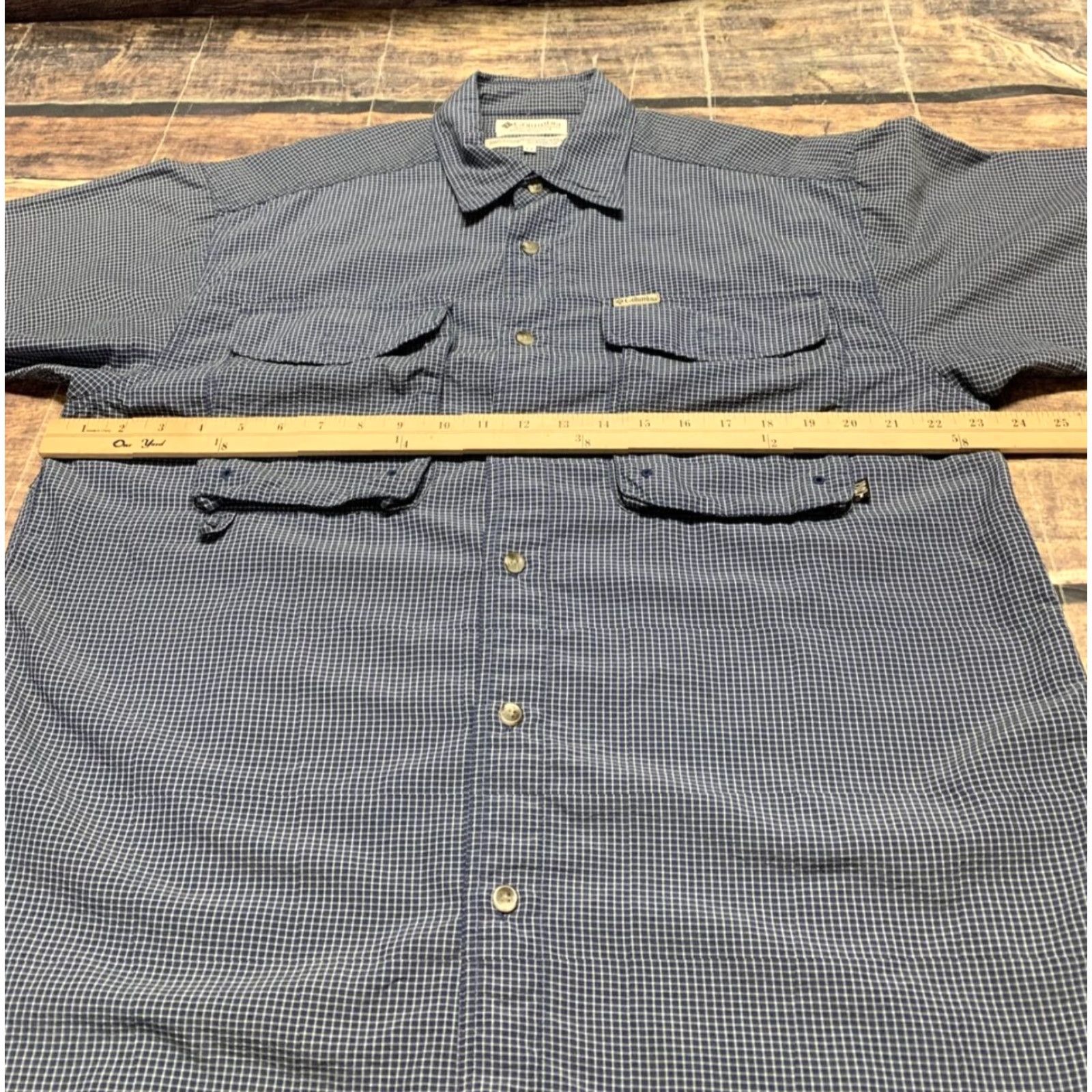 Vintage Columbia GRT Sportswear Mens Short Sleeve Button-Down Plaid Blue White MEDIUM Shirt Size US 31 - 6 Thumbnail