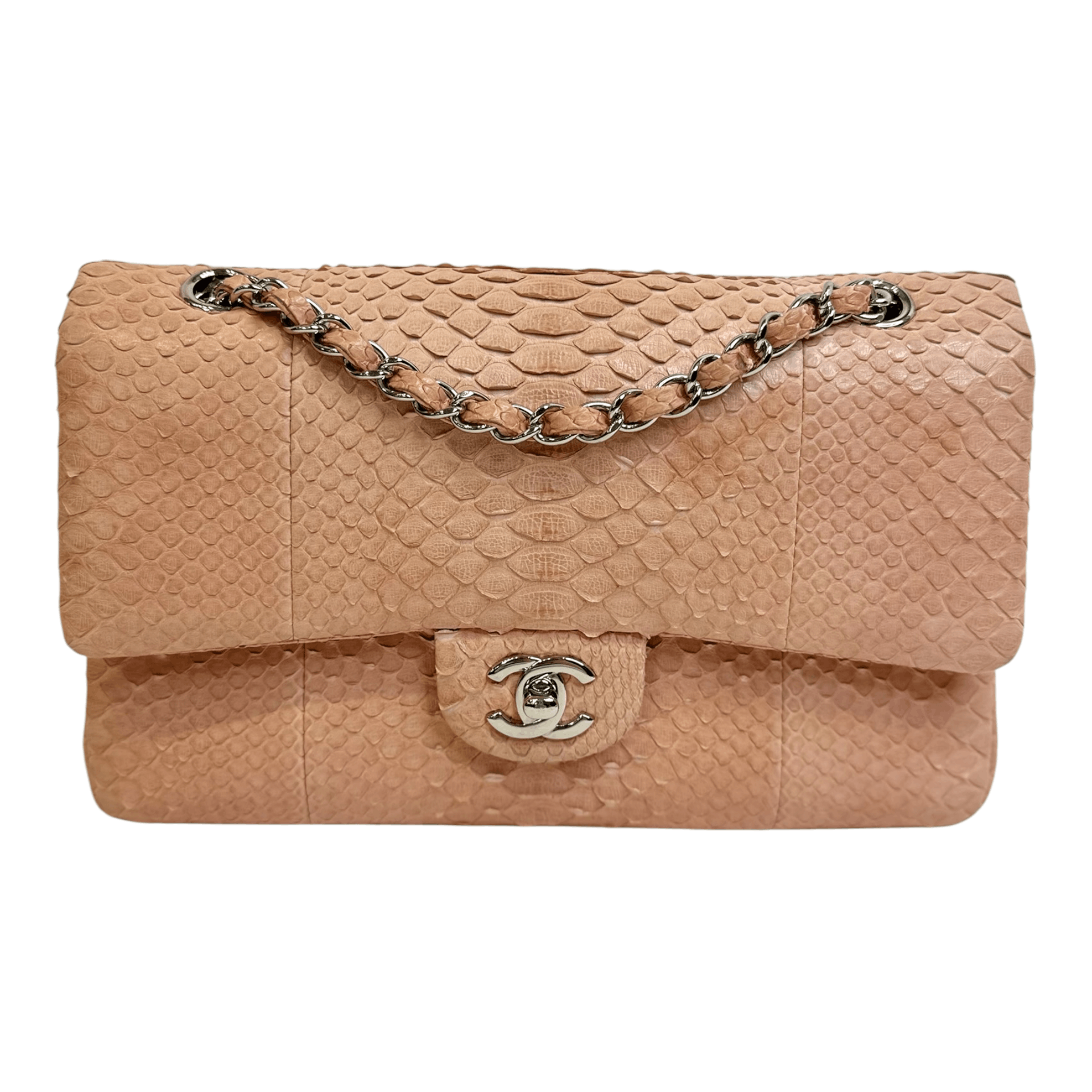 Chanel Pink Python Medium Double Flap Handbag