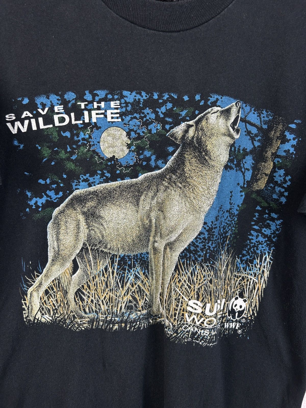 Vintage 90s Vintage WWF Save The Wildlife Wolf Single Stitch T-Shirt Size US M / EU 48-50 / 2 - 2 Thumbnail