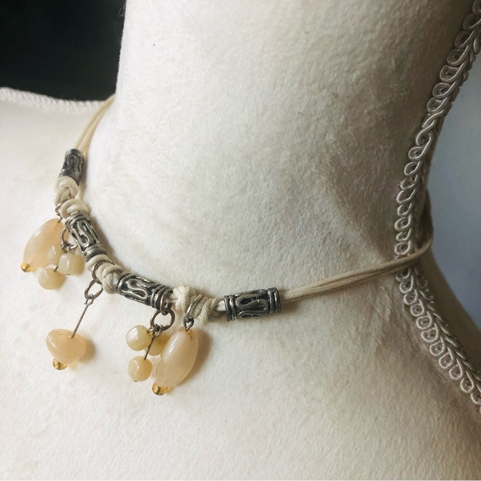 Handmade Hand crafted genuine stone cord choker necklace Size ONE SIZE - 4 Thumbnail