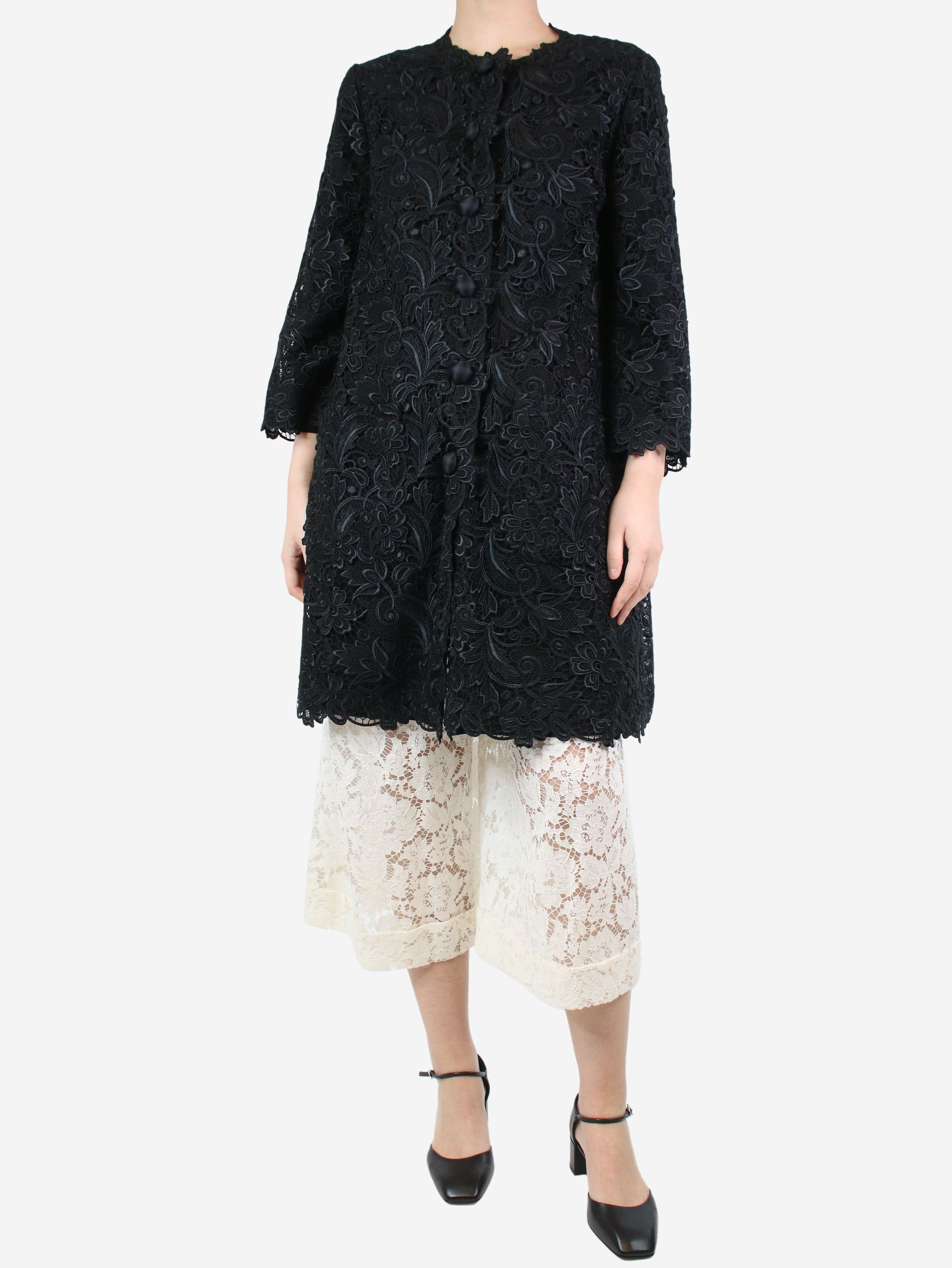 image of Dolce Gabbana Black Floral Embroidered Coat - Size Uk 10, Women's
