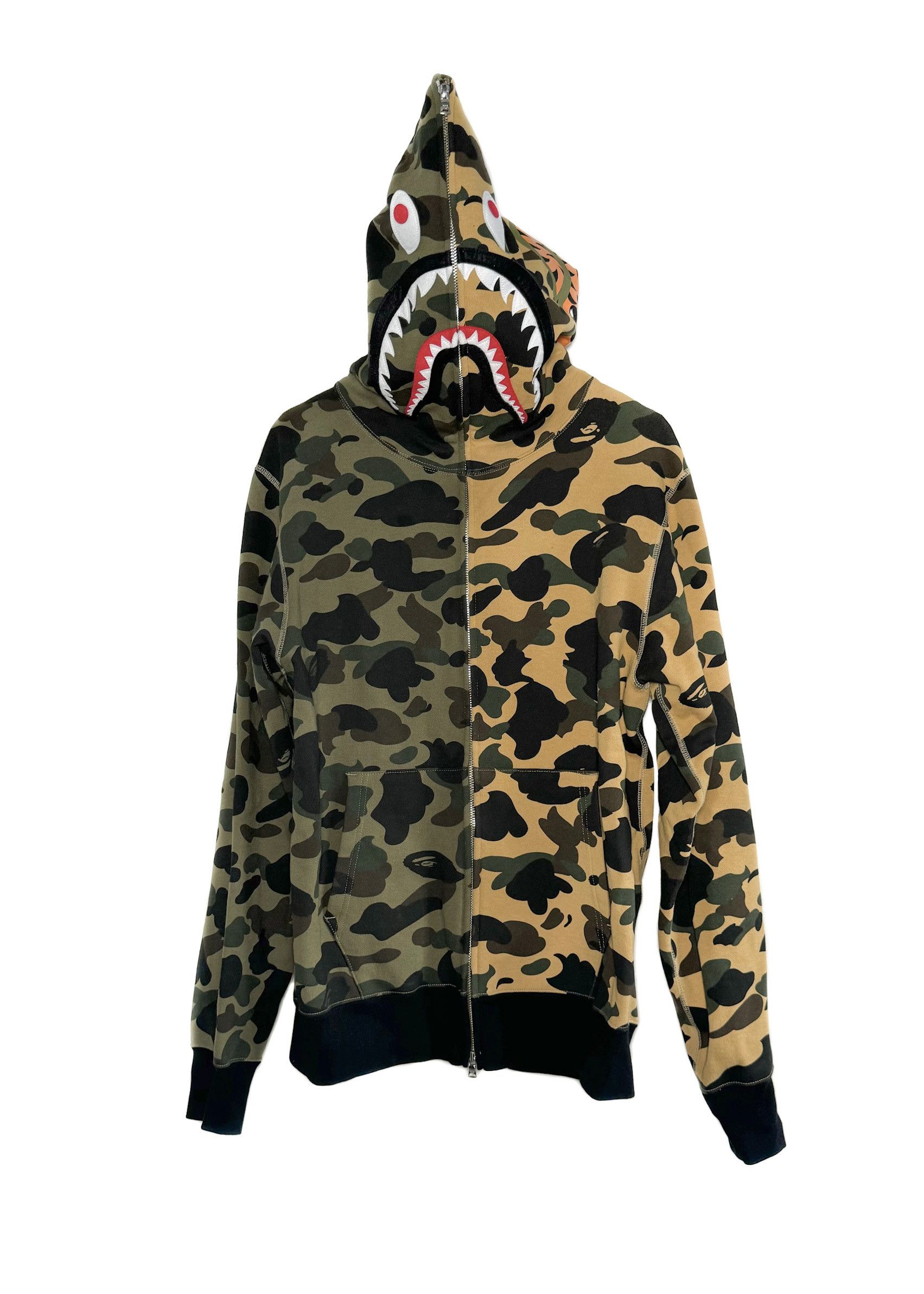 Bape Bape Beige Green Half Half Shark Hoodie Size US XL / EU 56 / 4 - 1 Thumbnail