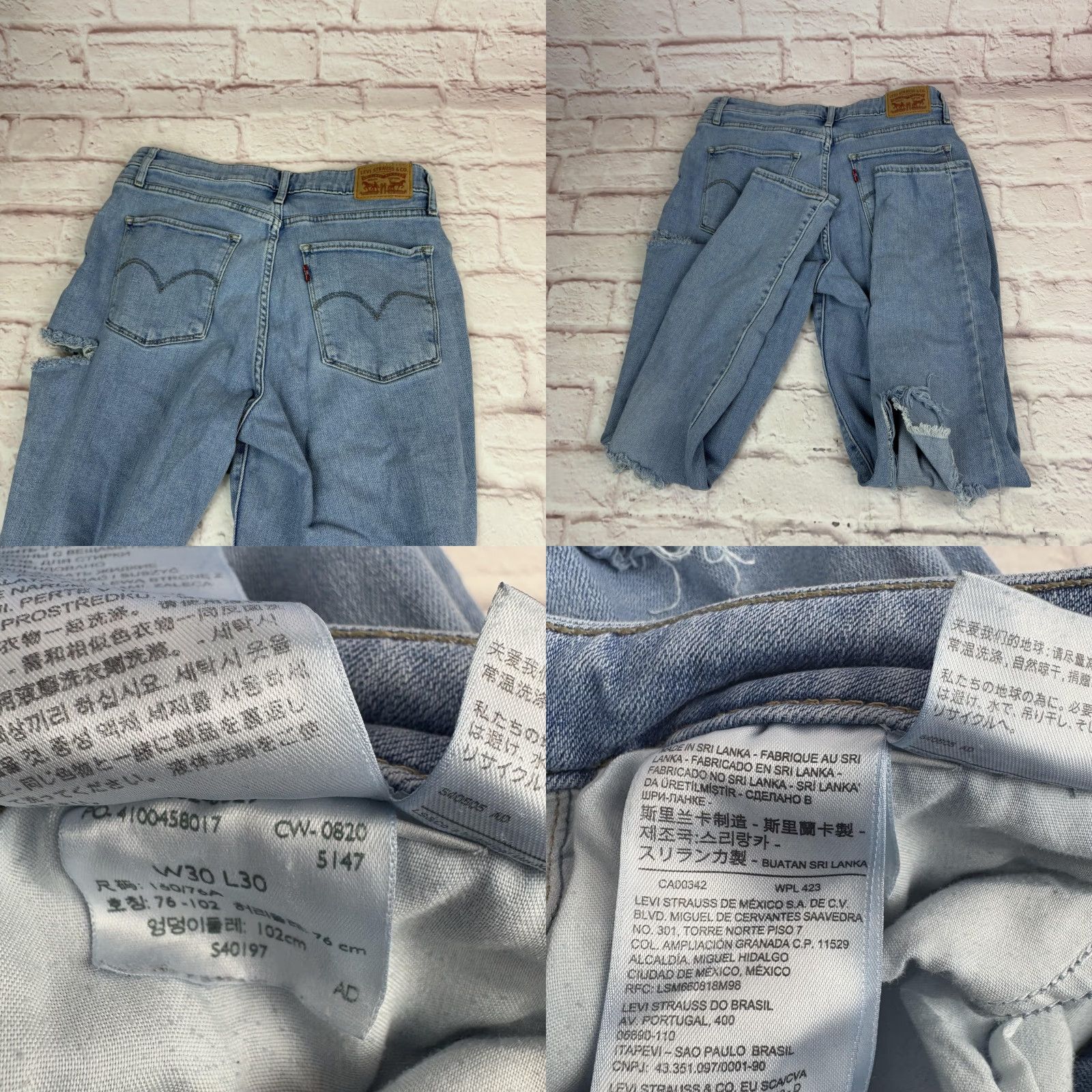 Levi's Levi's 721 High Rise Skinny Jeans Womens 30 Light Wash Blue Distressed Ripped Size 30" / US 8 / IT 44 - 8 Thumbnail