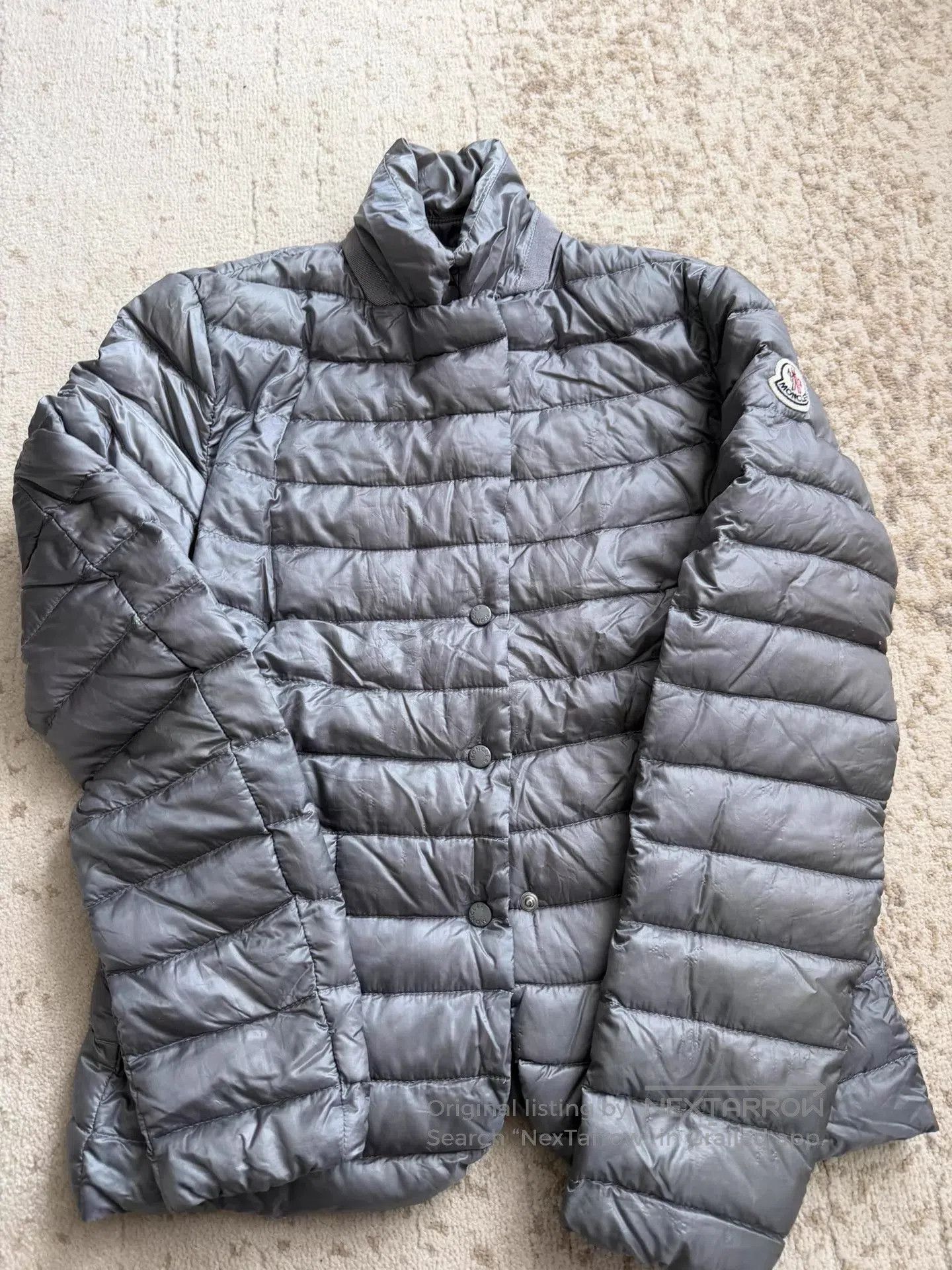 Moncler Gray Quilted Puffer Jacket with Button Closure. Size US XS / EU 42 / 0 - 3 Thumbnail