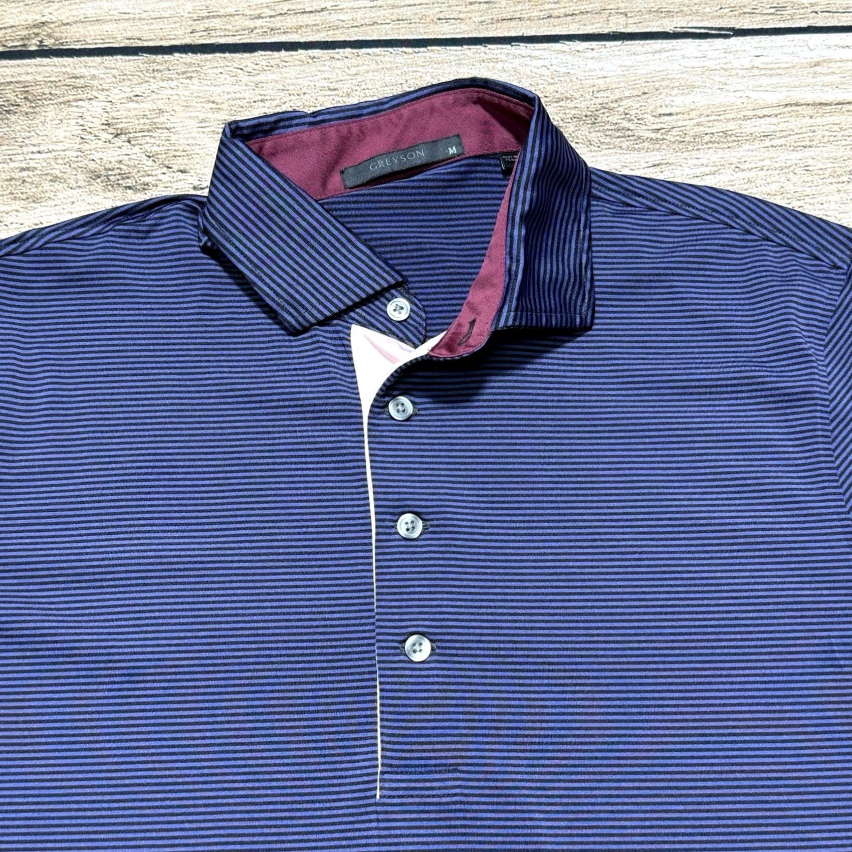 Vintage Greyson Polo Shirt Mens Medium Blue Striped Wolf Logo Golf Club Stretch Shirt Size US M / EU 48-50 / 2 - 2 Thumbnail