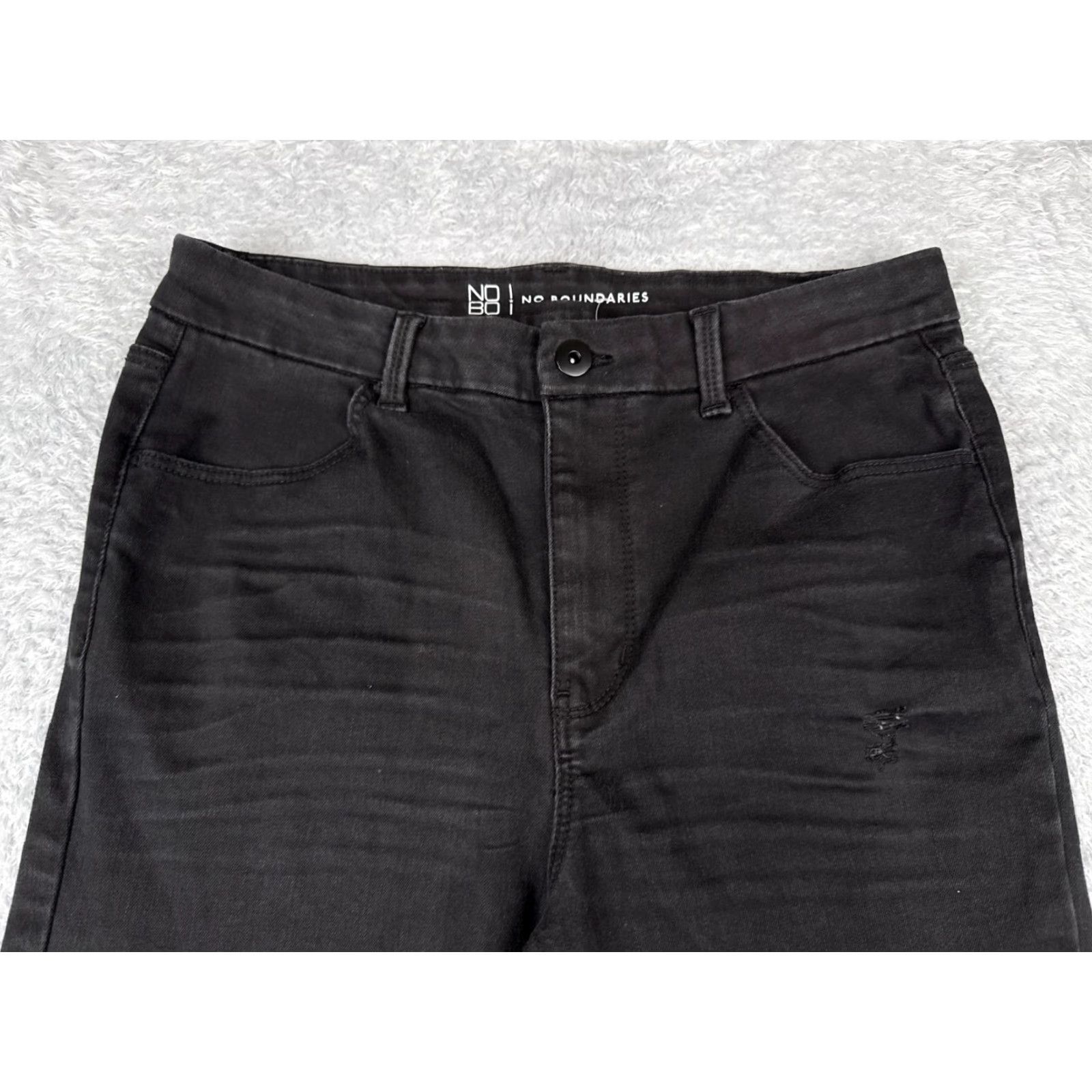 Vintage No Boundaries Jeans Juniors 15 Black High Rise Skinny Cotton Distressed 32x27 Jeans Womens Girls/Adults Size 36" / US 14 / IT 50 - 4 Thumbnail
