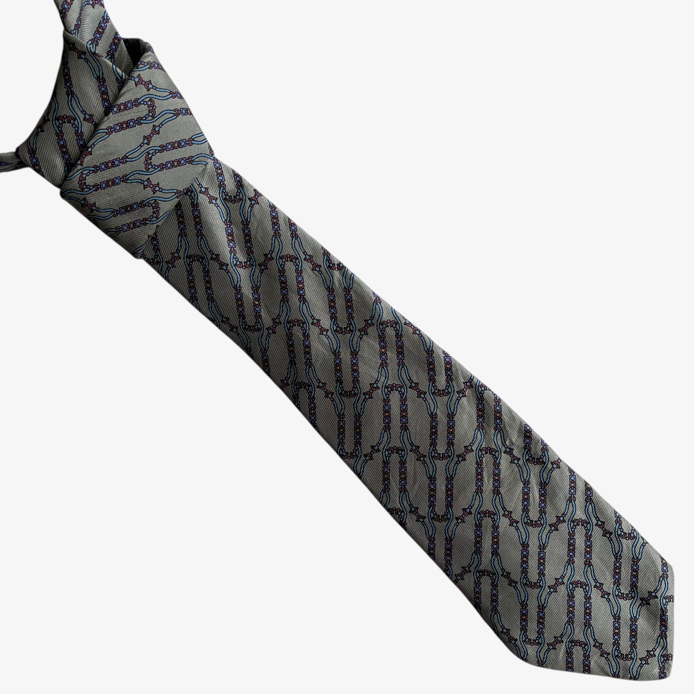 Yves Saint Laurent Vintage 80s Yves Saint Laurent YSL Chain Striped Silk Tie Size ONE SIZE - 1 Thumbnail
