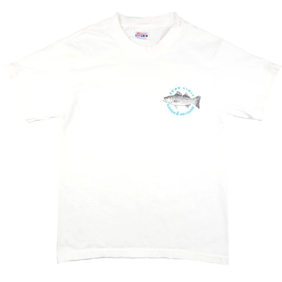 Hanes VINTAGE Hanes T-Shirt Mens Small White 90s Y2K Vintage Striped Bass Catch & Release Short Sleeve Crew Neck Double-Sided Size US S / EU 44-46 / 1 - 2 Thumbnail