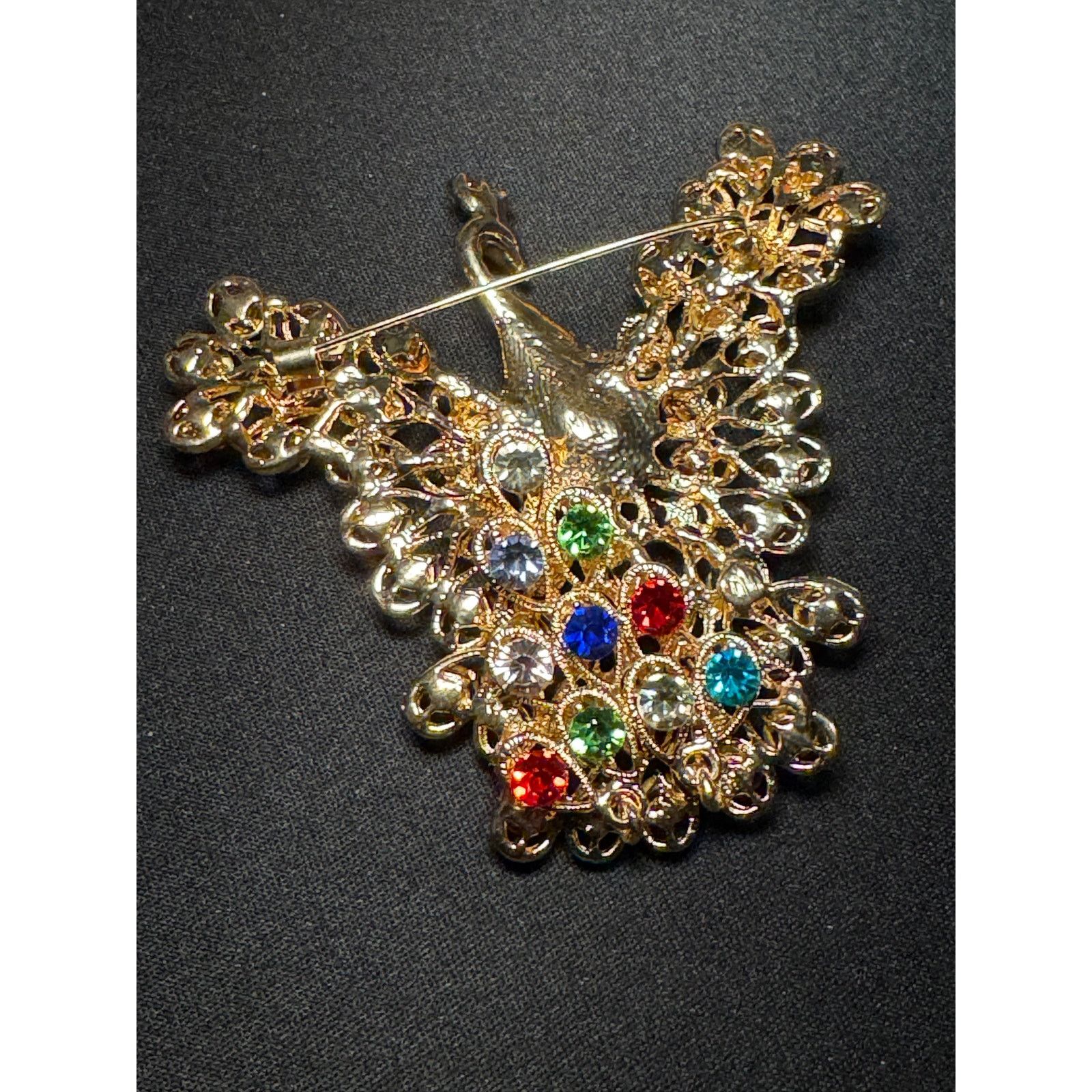 Other Large Multicolored Rhinstone Articulated Peacock Brooch Size ONE SIZE - 7 Thumbnail