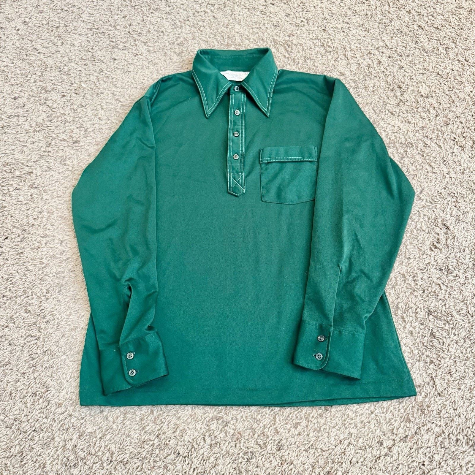 Vintage True Vintage 70s Green Long Sleeve Disco Polo Shirt Large Size US L / EU 52-54 / 3 - 1 Thumbnail