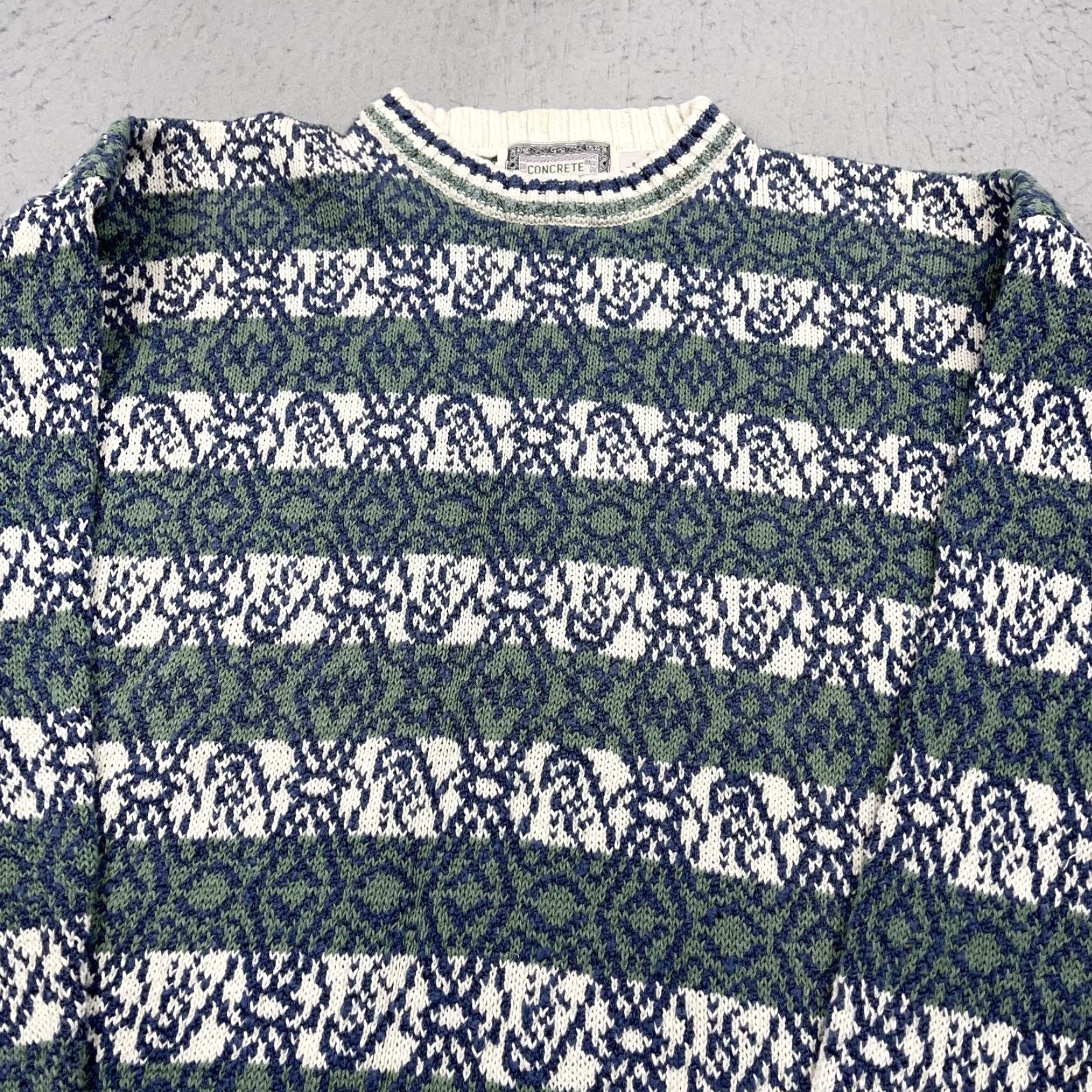 Vintage VINTAGE Concrete Sweater Mens M Green Geometric 90s Retro Classic heavyweight Crewneck Pullover Knit Shirt Size US M / EU 48-50 / 2 - 3 Thumbnail