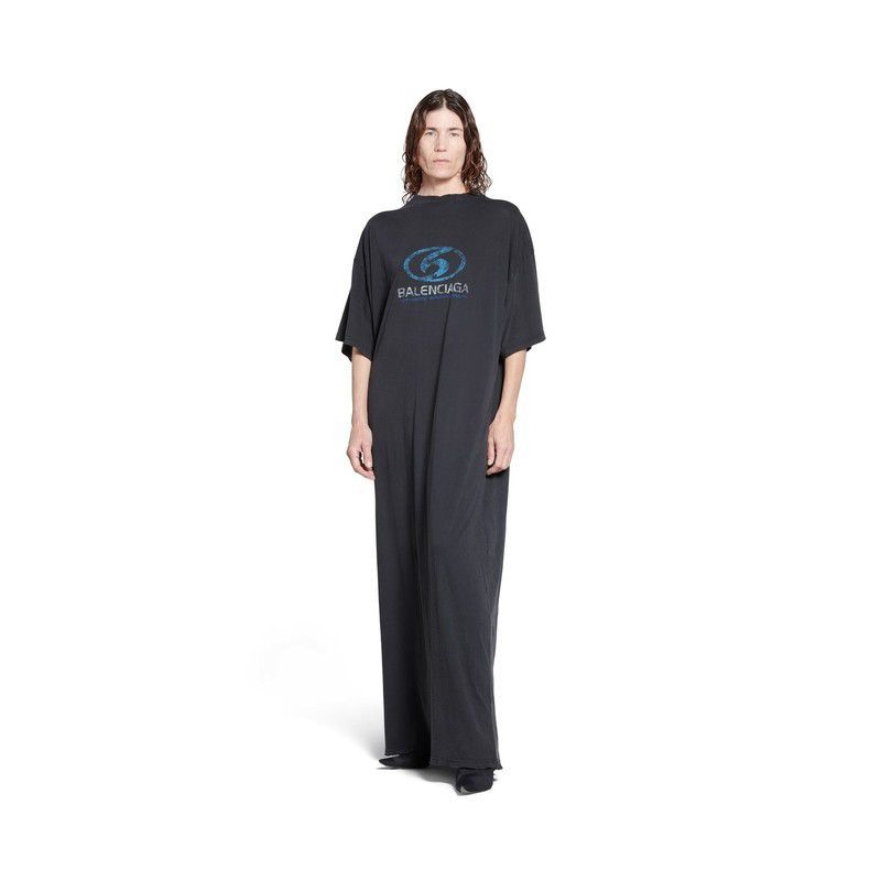 Balenciaga o1s1rm1125 Surfer Maxi T-Shirt Dress in Black Size L / US 10 / IT 46 - 2 Thumbnail