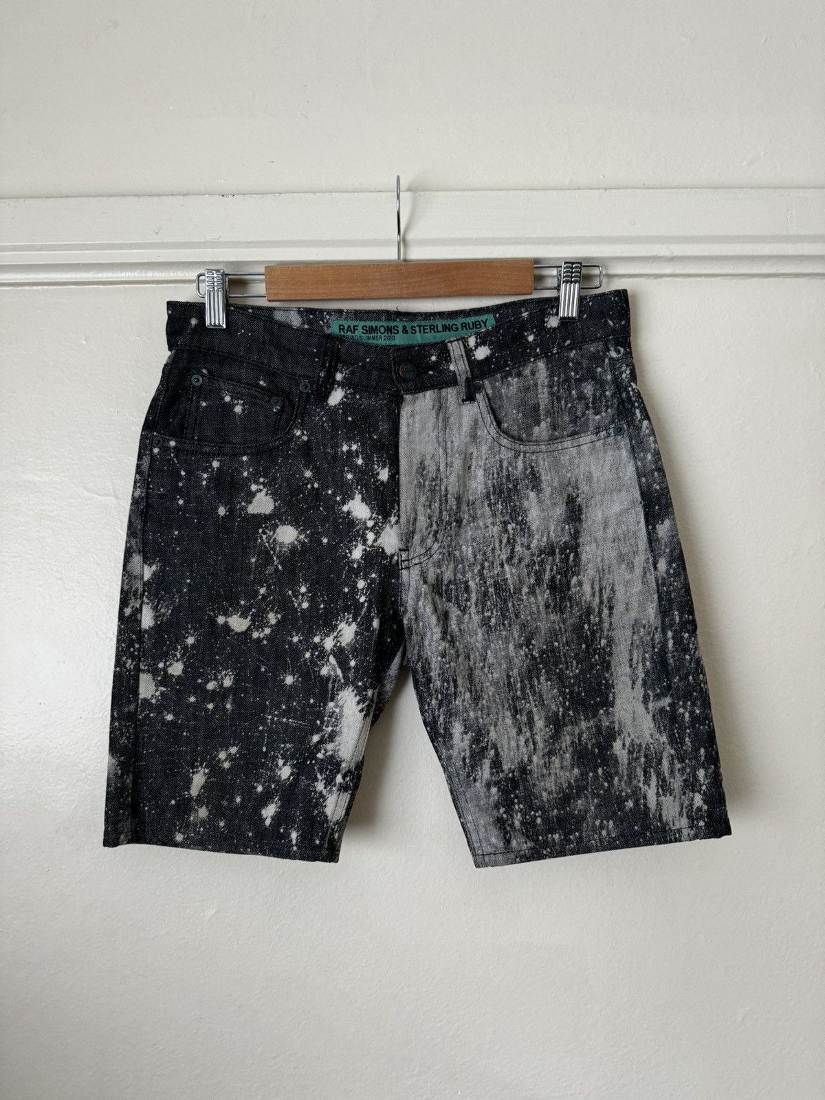 image of Raf Simons / Sterling Ruby Ss10 Hand Bleached Denim Shorts in Black, Men's (Size 28)