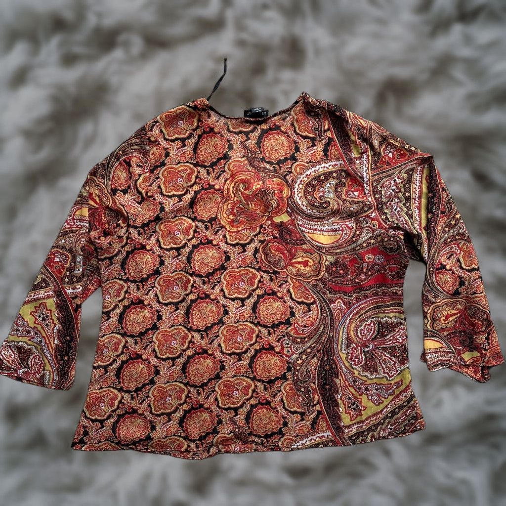 Vintage Lane Bryant Top Womens 22/24 Paisley Pullover Orange Polyester Lightweight Shirt Womens 22 Paisley Orange Lightweight (Size 3xl)