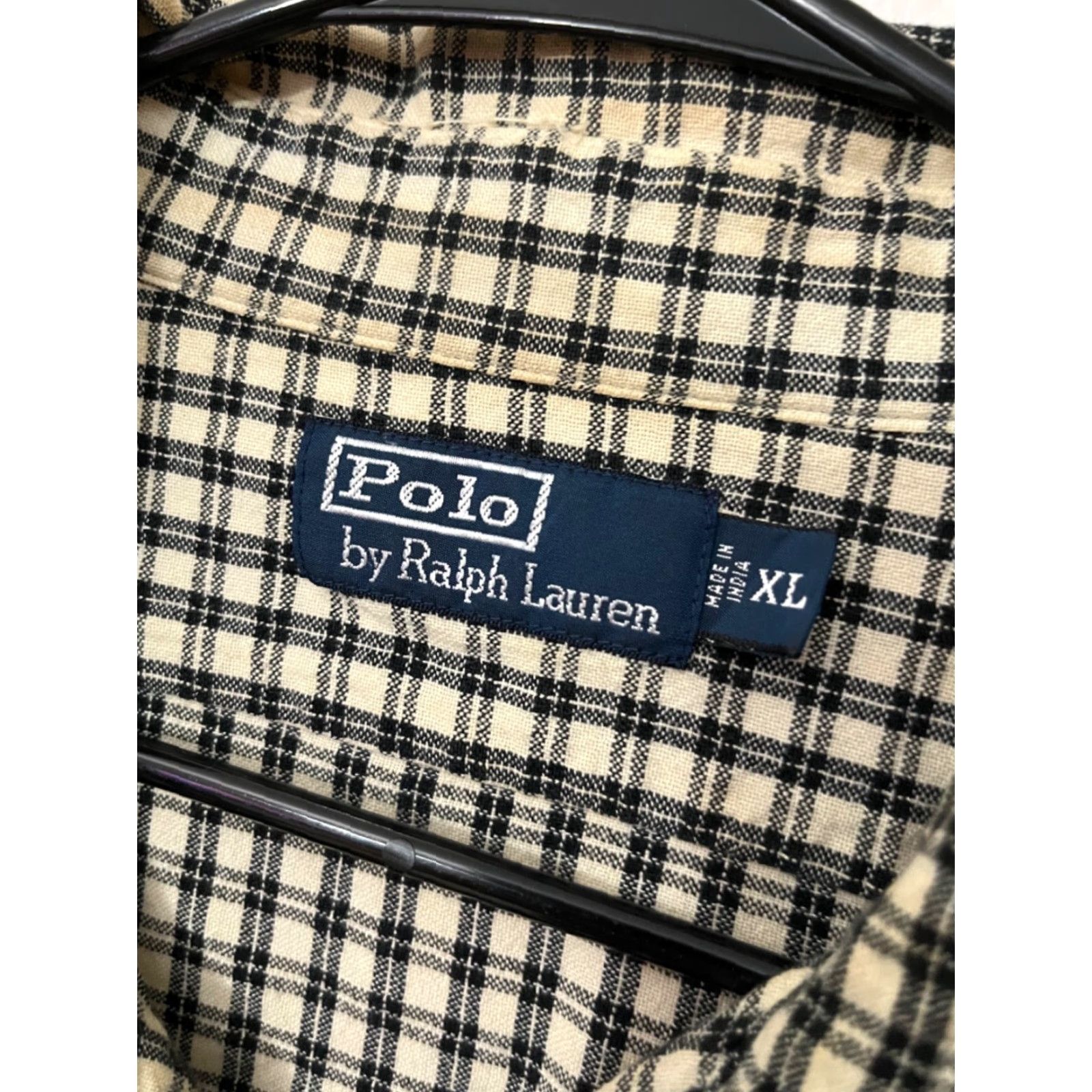 Polo Ralph Lauren VINTAGE Polo Ralph Lauren Shirt XL Long Sleeve Button-Down Beige Checkered Plaid Cotton Embroidered Logo Mens Size US XL / EU 56 / 4 - 2 Thumbnail