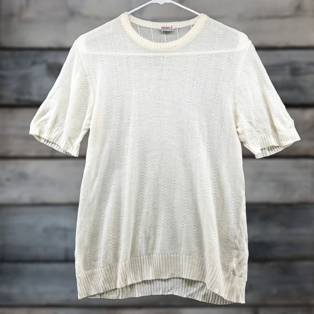Vintage VINTAGE White Open Knit Pullover Tunic Sweater Womens S Short Sleeve 70s Crewenck Knit Style Hippie Retro Boho Casual Mens? No Women Only Size S / US 4 / IT 40 - 1 Thumbnail